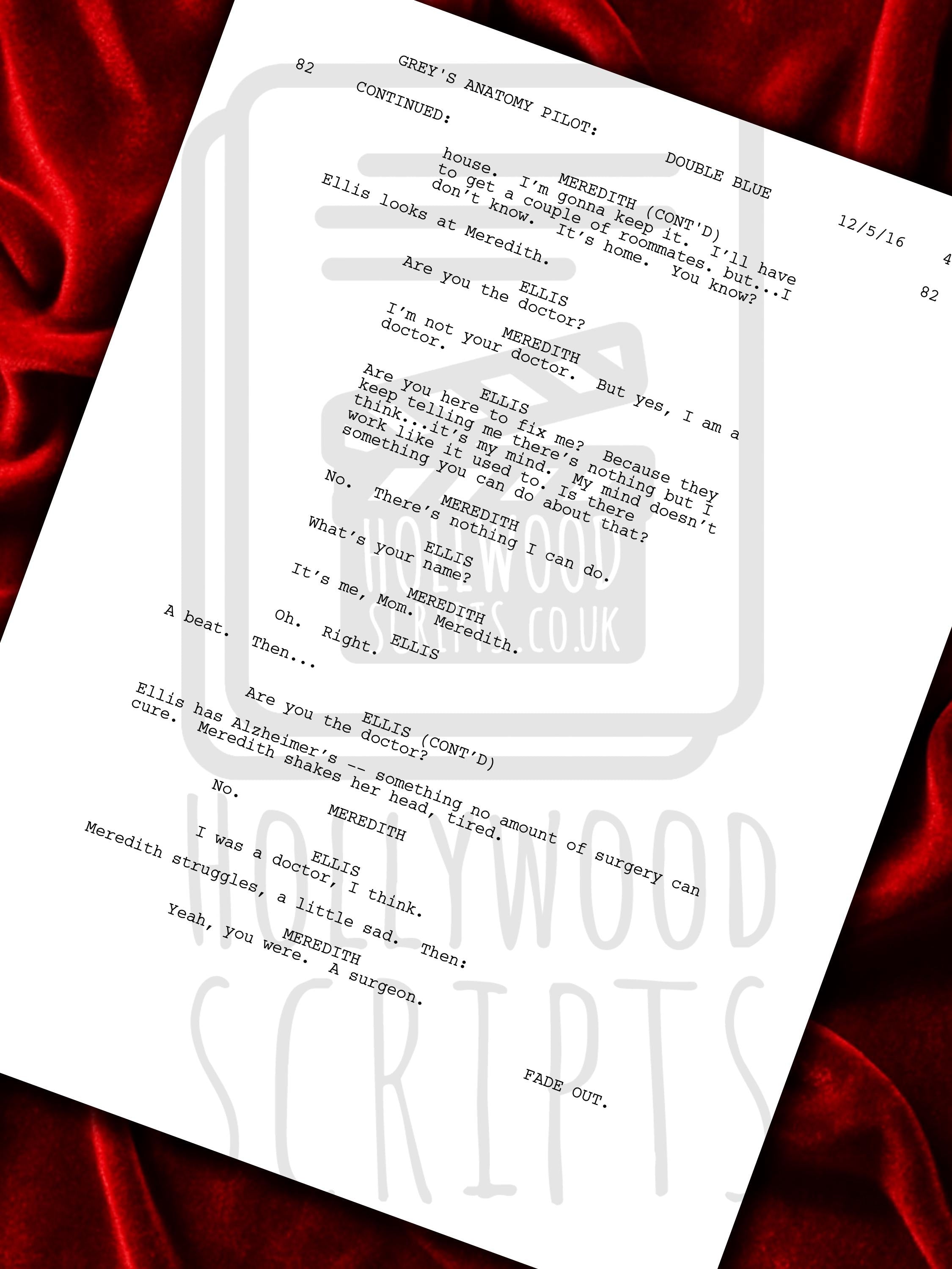 Greys Anatomy, Signed TV Pilot Script, Full Screenplay Framed Reproduction + Cast Autographs
