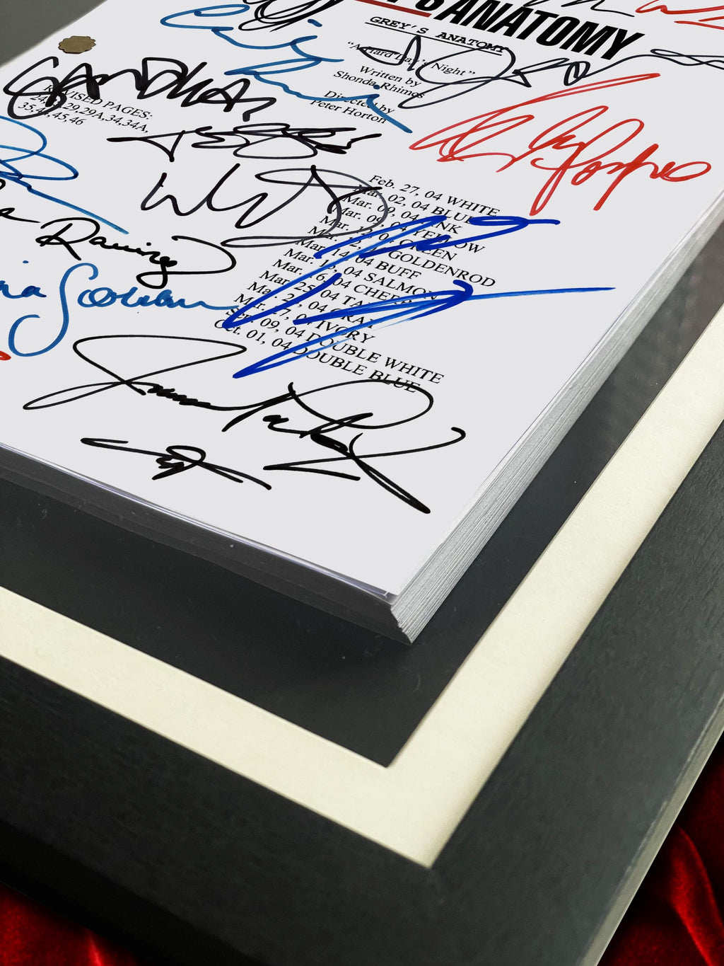 Greys Anatomy, Signed TV Pilot Script, Full Screenplay Framed Reproduction + Cast Autographs