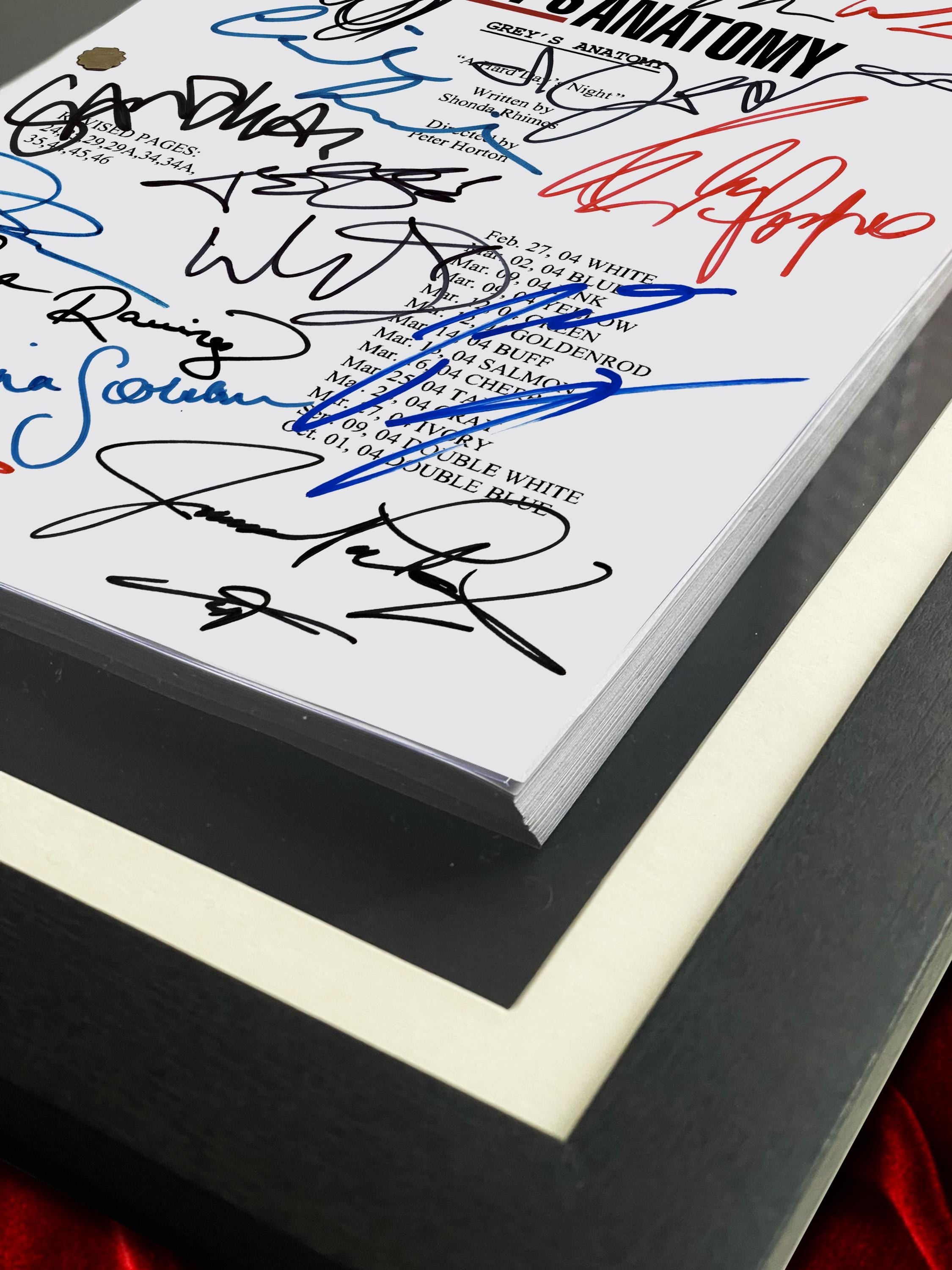 Greys Anatomy, Signed TV Pilot Script, Full Screenplay Framed Reproduction + Cast Autographs