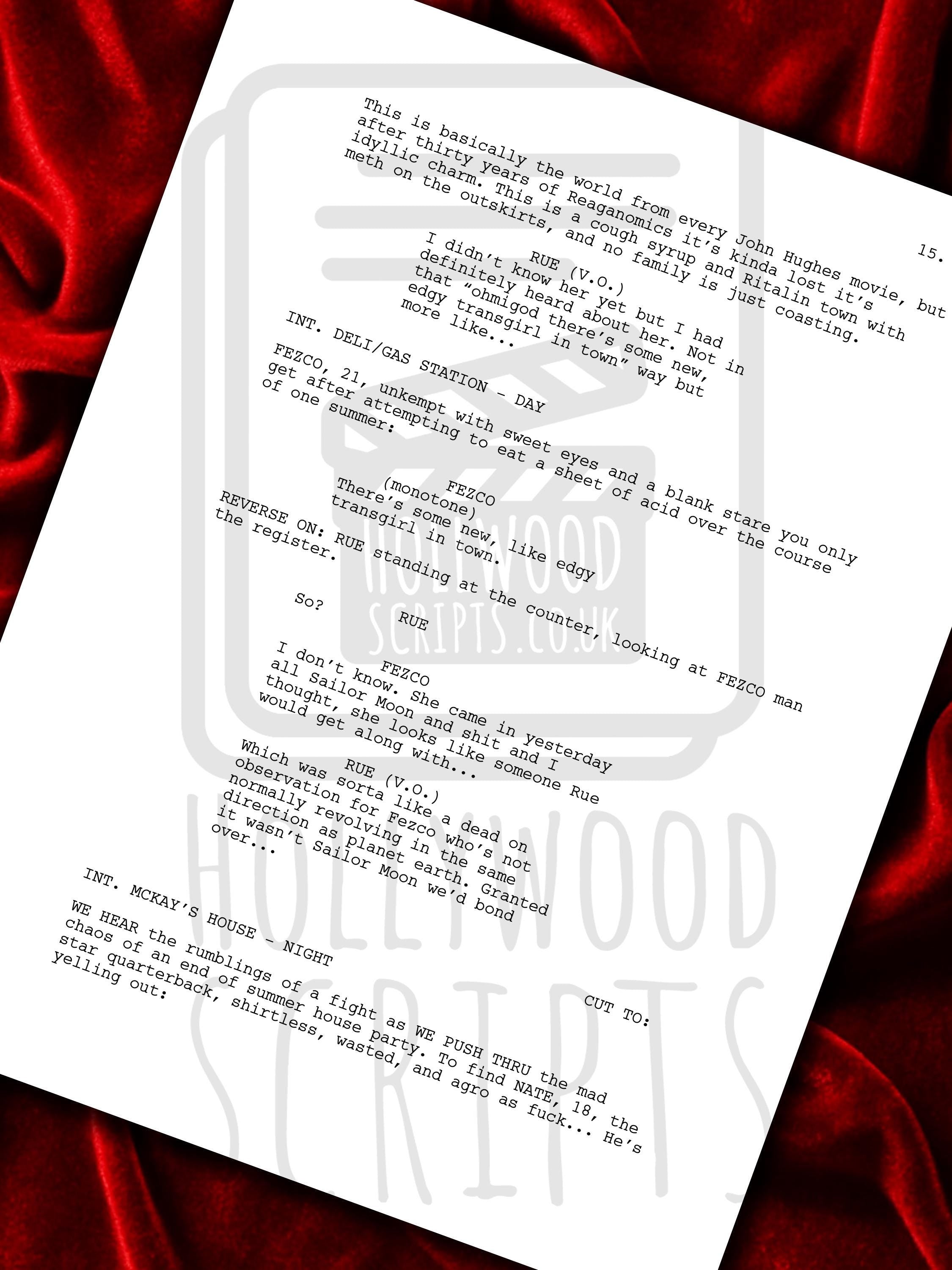 Euphoria, Signed TV Pilot Script, Full Screenplay Reproduction, Jacob Elordi, Sydney Sweeney, Zendaya, Birthday Gift, Movie Lovers Gifts, TV Script, Movie Props