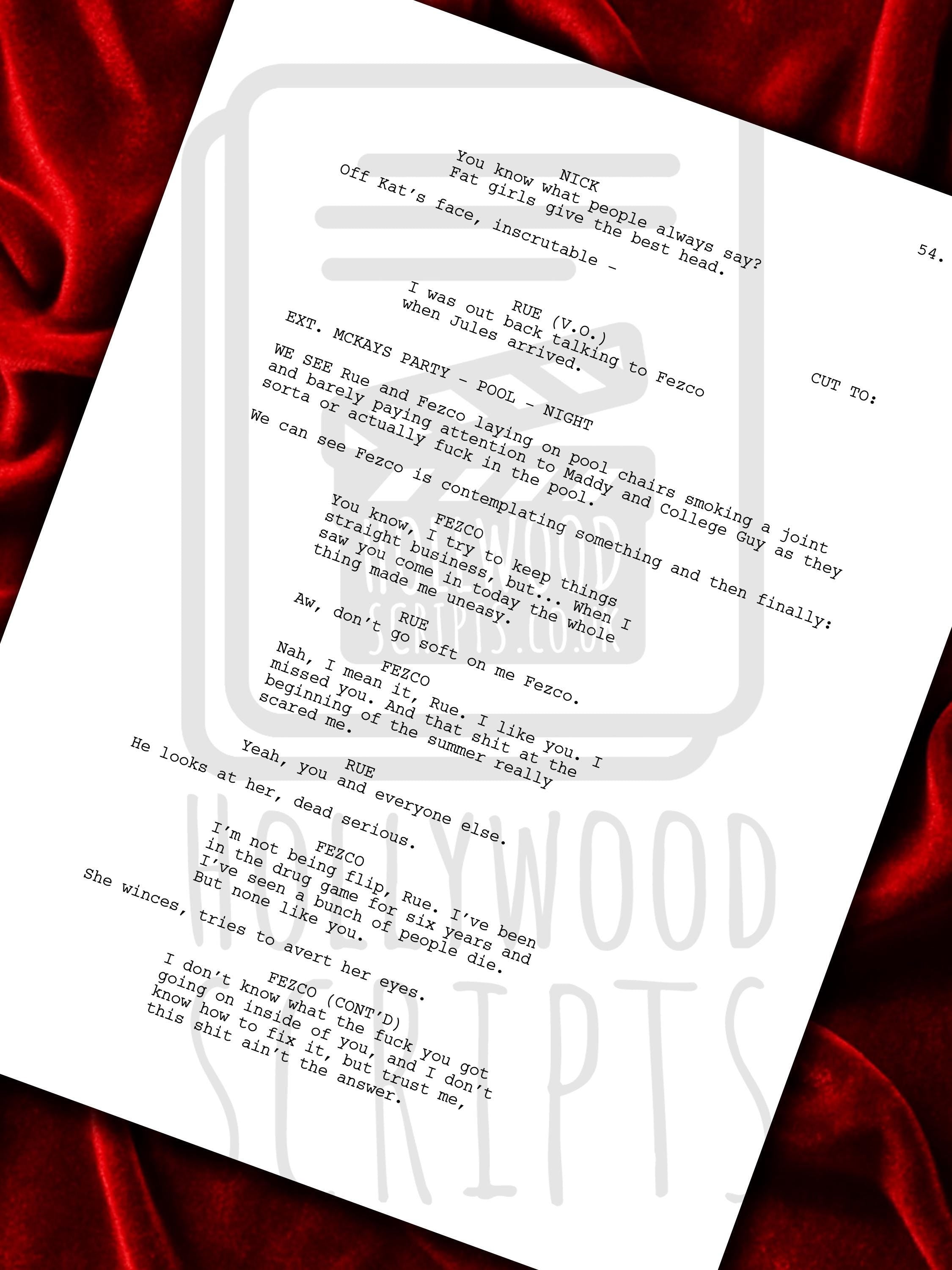 Euphoria, Signed TV Pilot Script, Full Screenplay Reproduction, Jacob Elordi, Sydney Sweeney, Zendaya, Birthday Gift, Movie Lovers Gifts, TV Script, Movie Props