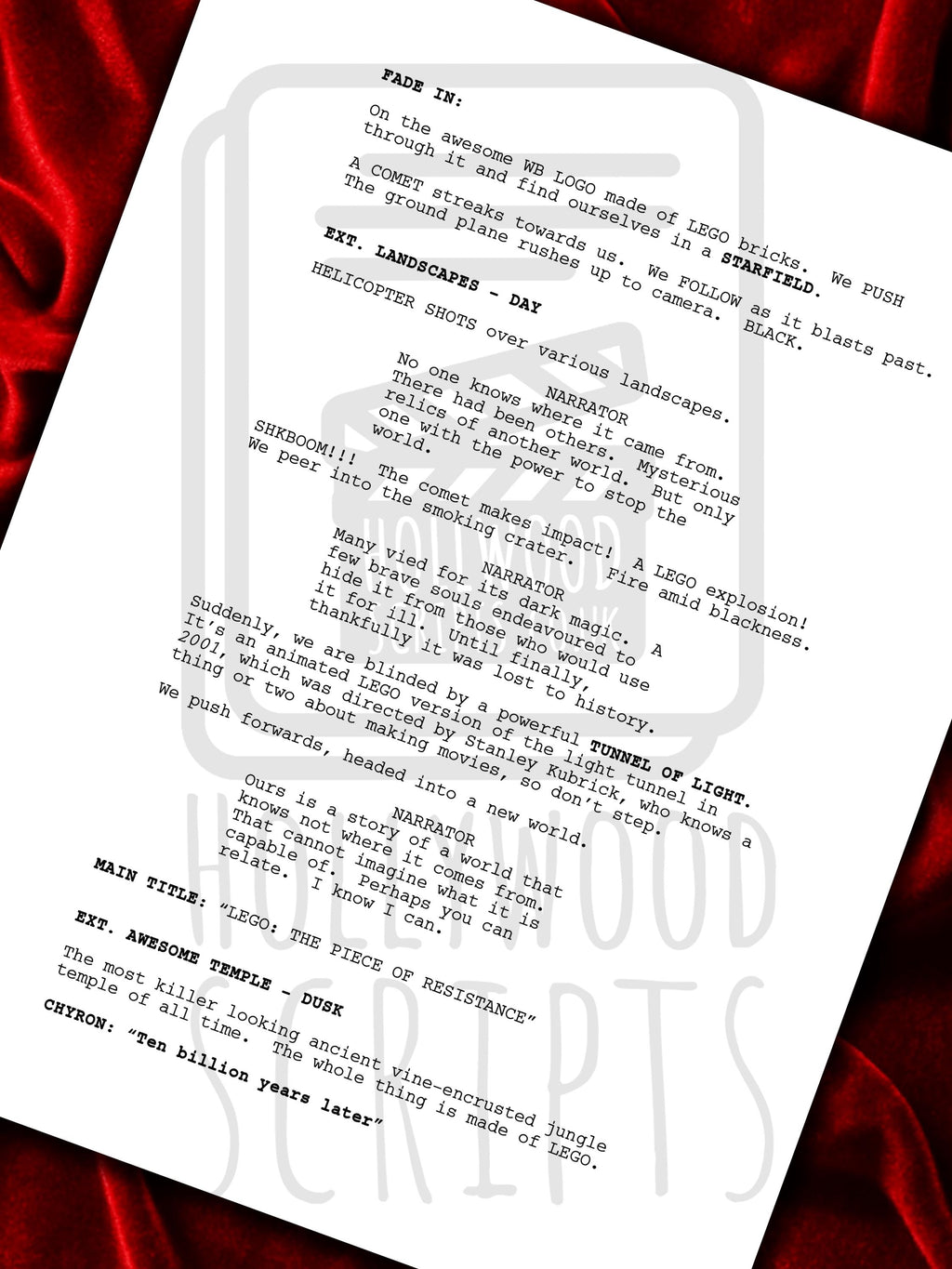 LEGO Movie, Signed TV Pilot Script, Full Screenplay Framed Reproduction + Cast Autographs