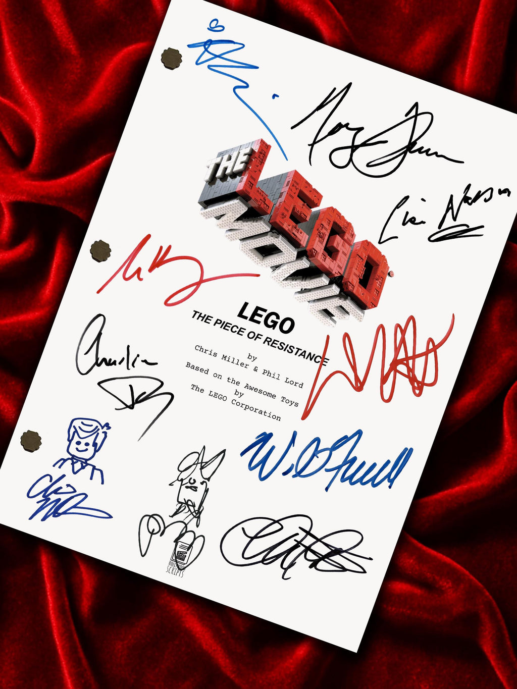 LEGO Movie, Signed TV Pilot Script, Full Screenplay Framed Reproduction + Cast Autographs