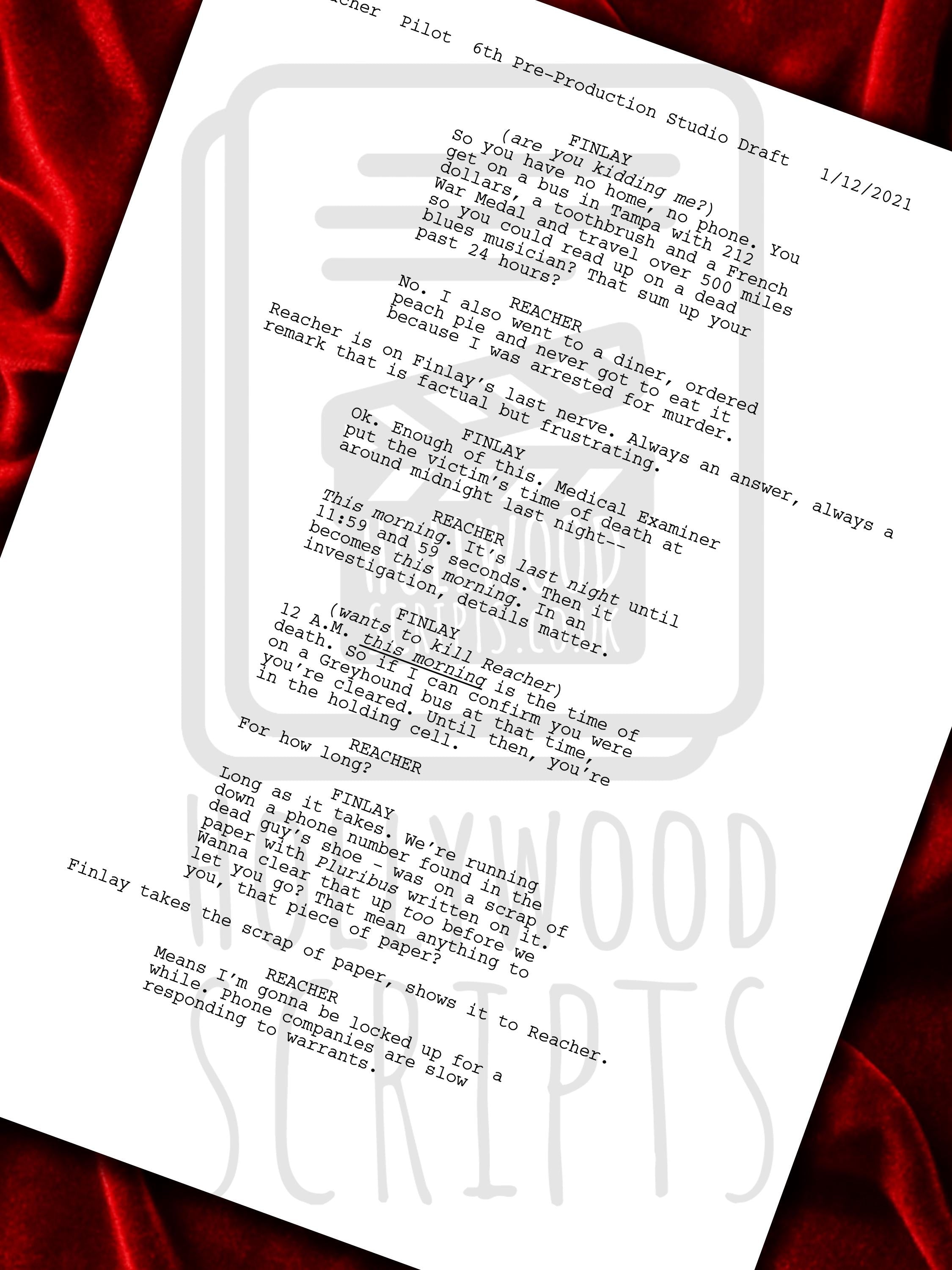 Jack Reacher, Signed TV Pilot Script, Full Screenplay Reproduction + Cast Autographs