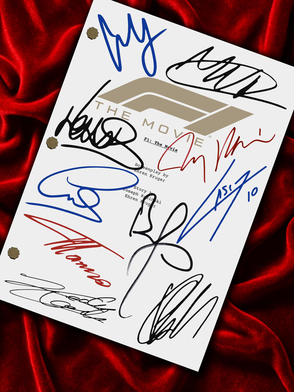 F1 The Movie, Formula 1, Signed Movie Script, Full Screenplay Reproduction + Cast Autographs