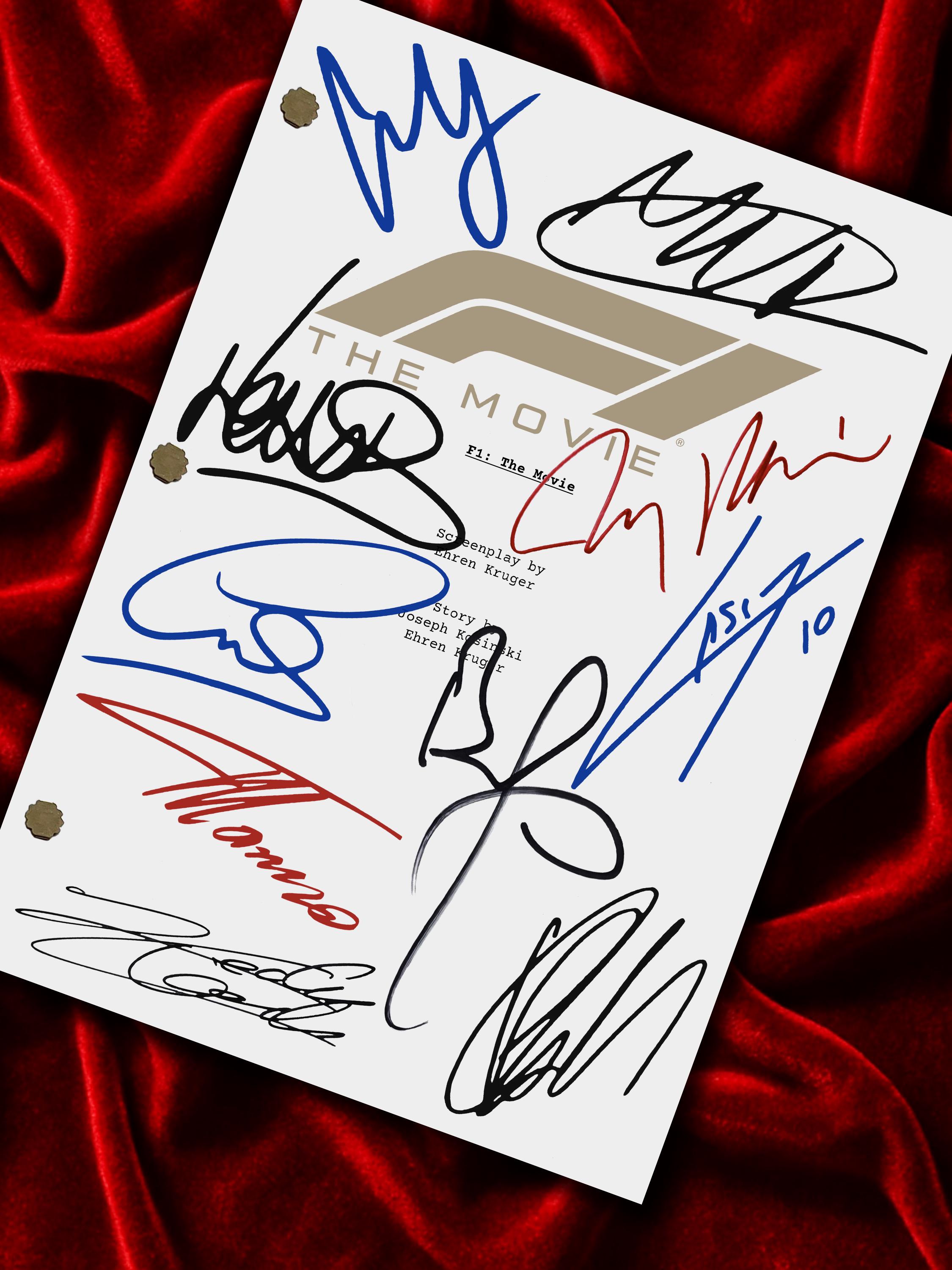 F1 The Movie, Formula 1, Signed Movie Script, Full Screenplay Reproduction + Cast Autographs