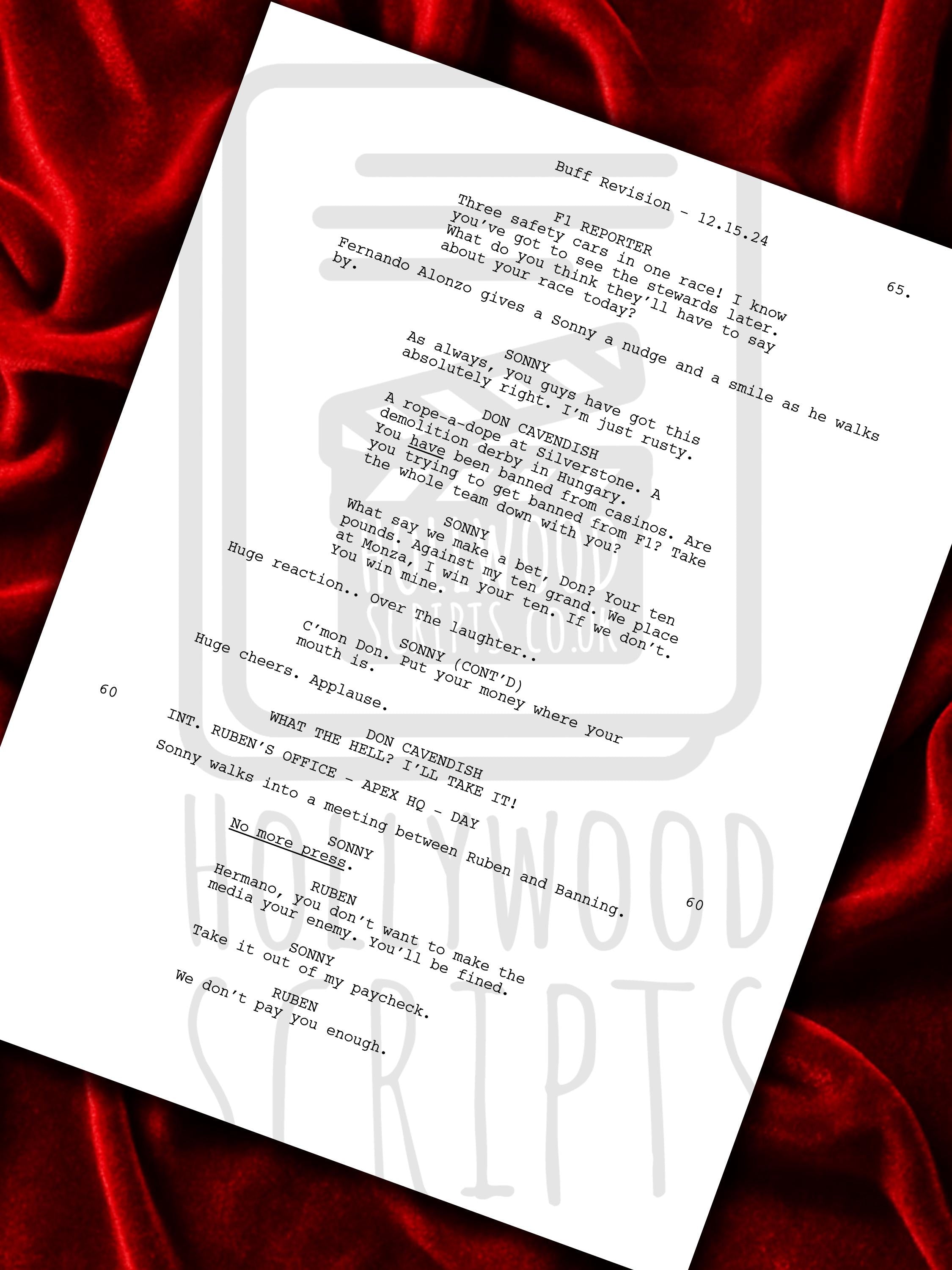 F1 The Movie, Formula 1, Signed Movie Script, Full Screenplay Reproduction + Cast Autographs