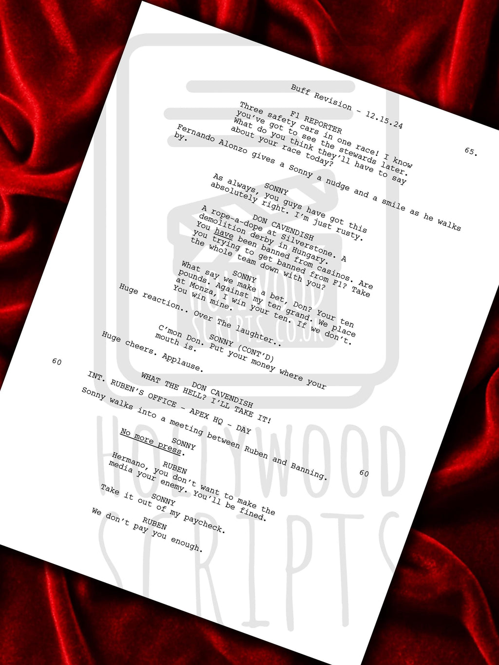 F1 The Movie, Formula 1, Signed Movie Script, Full Screenplay Framed Reproduction + Cast Autographs