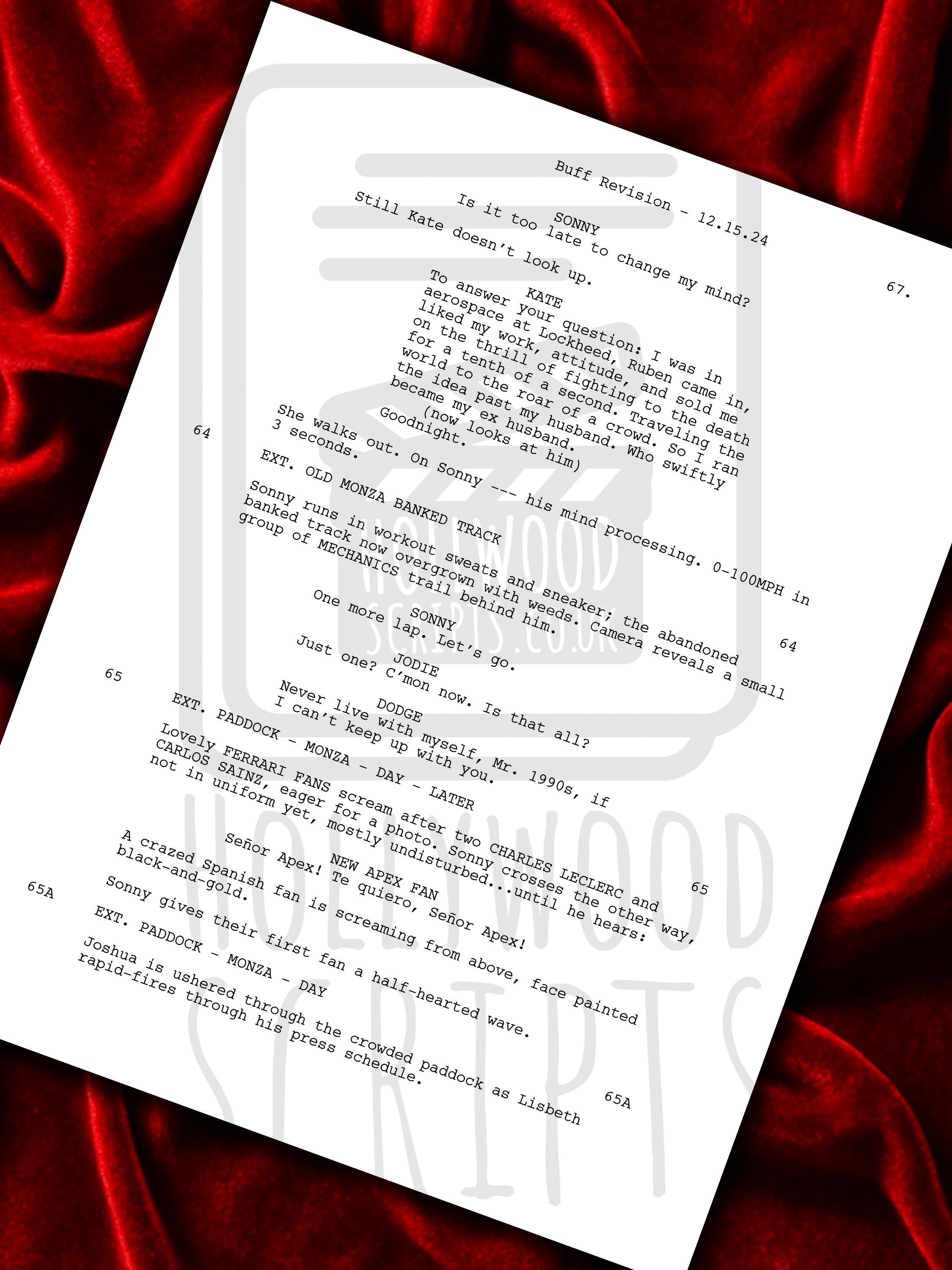 F1 The Movie, Formula 1, Signed Movie Script, Full Screenplay Reproduction + Cast Autographs