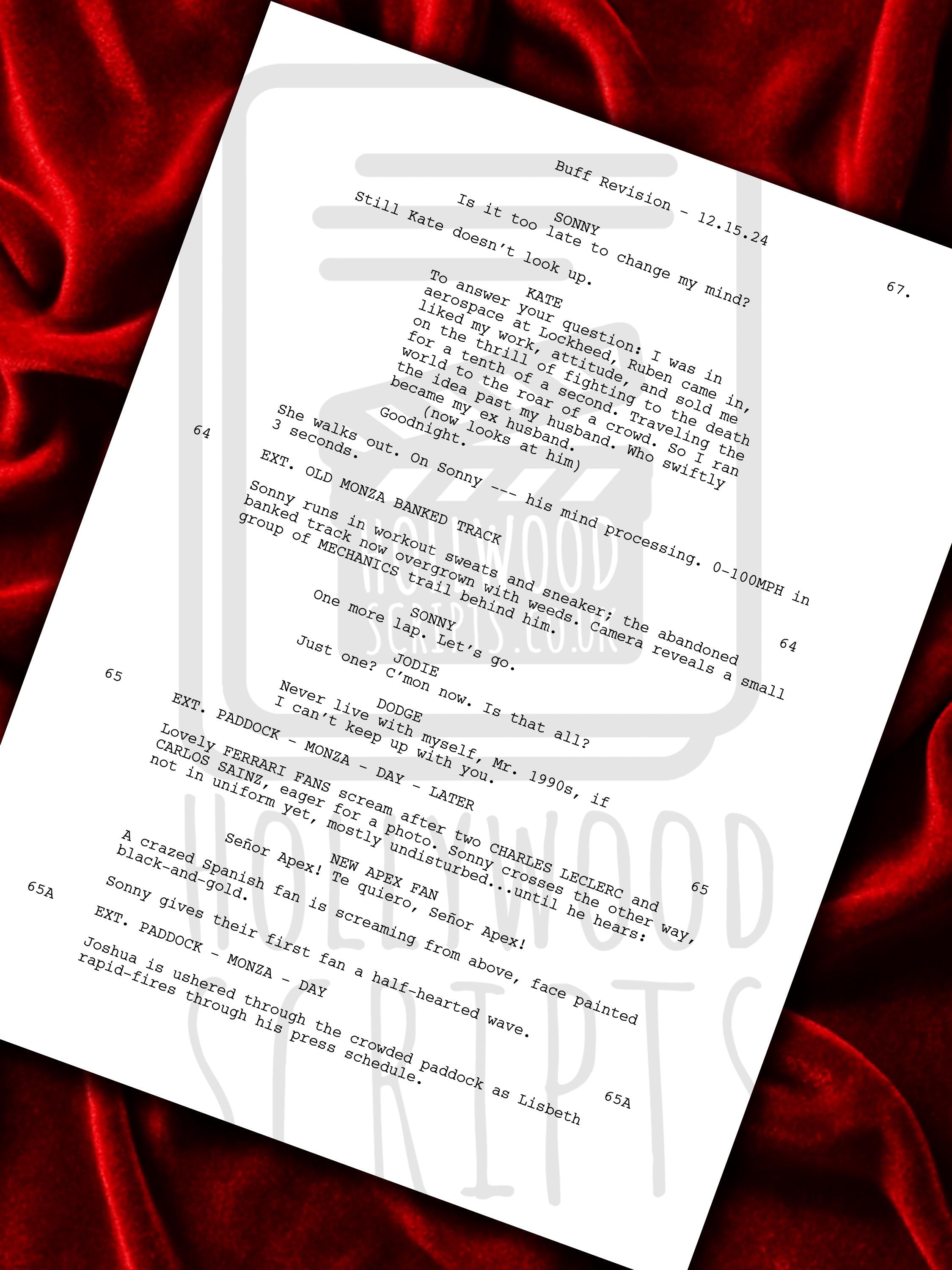 F1 The Movie, Formula 1, Signed Movie Script, Full Screenplay Framed Reproduction + Cast Autographs