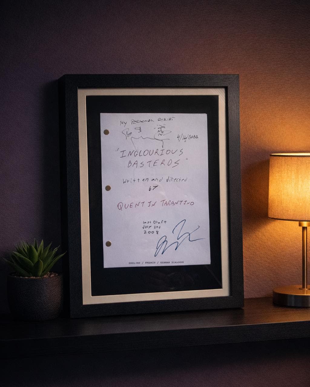 Inglourious Basterds, Signed Movie Script, Full Screenplay Framed Reproduction, Quentin Tarantino + Cast Autographs
