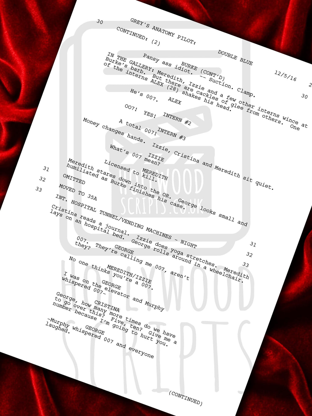 Greys Anatomy, Signed TV Pilot Script, Full Screenplay Framed Reproduction + Cast Autographs
