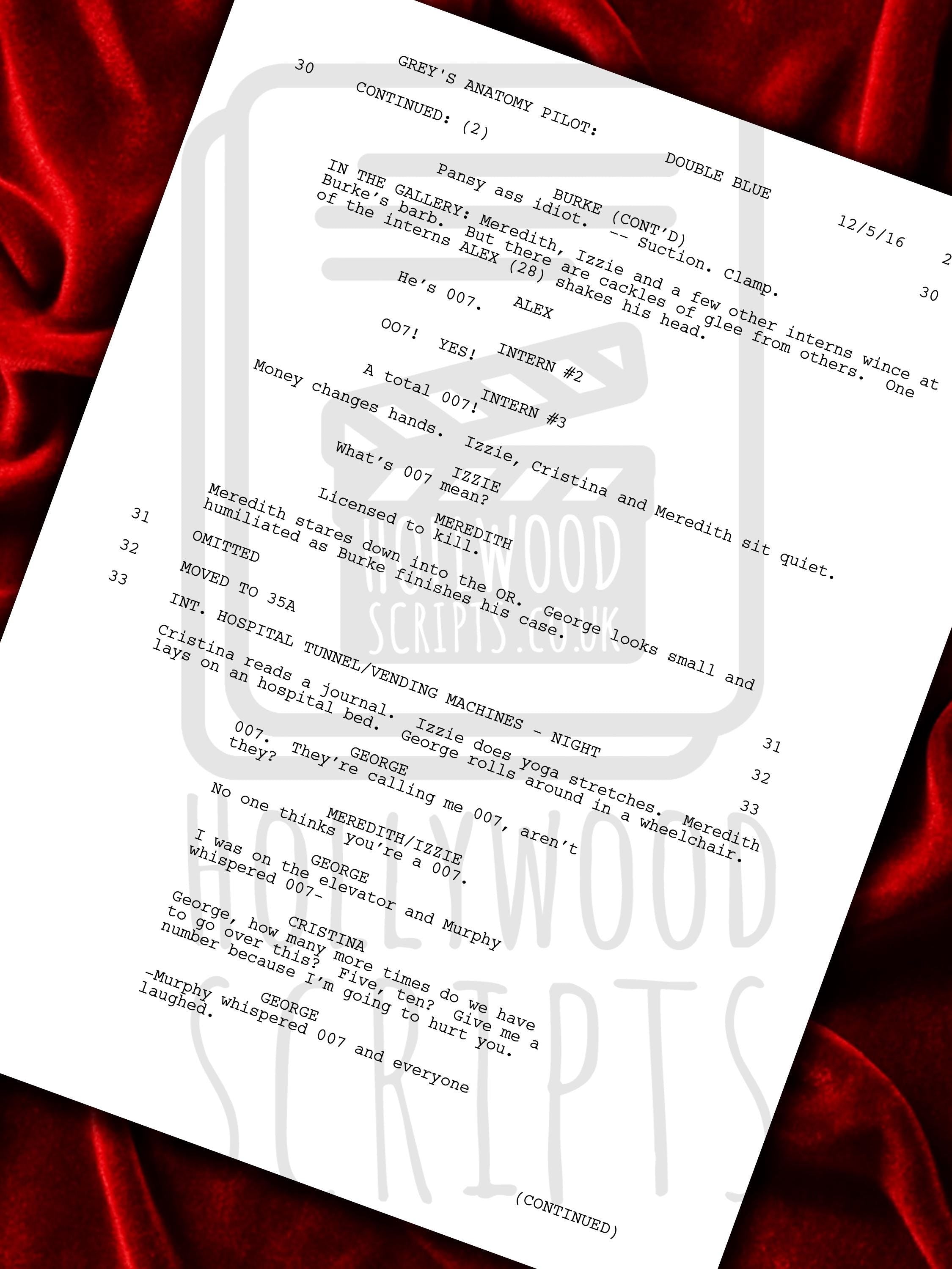 Greys Anatomy, Signed TV Pilot Script, Full Screenplay Framed Reproduction + Cast Autographs