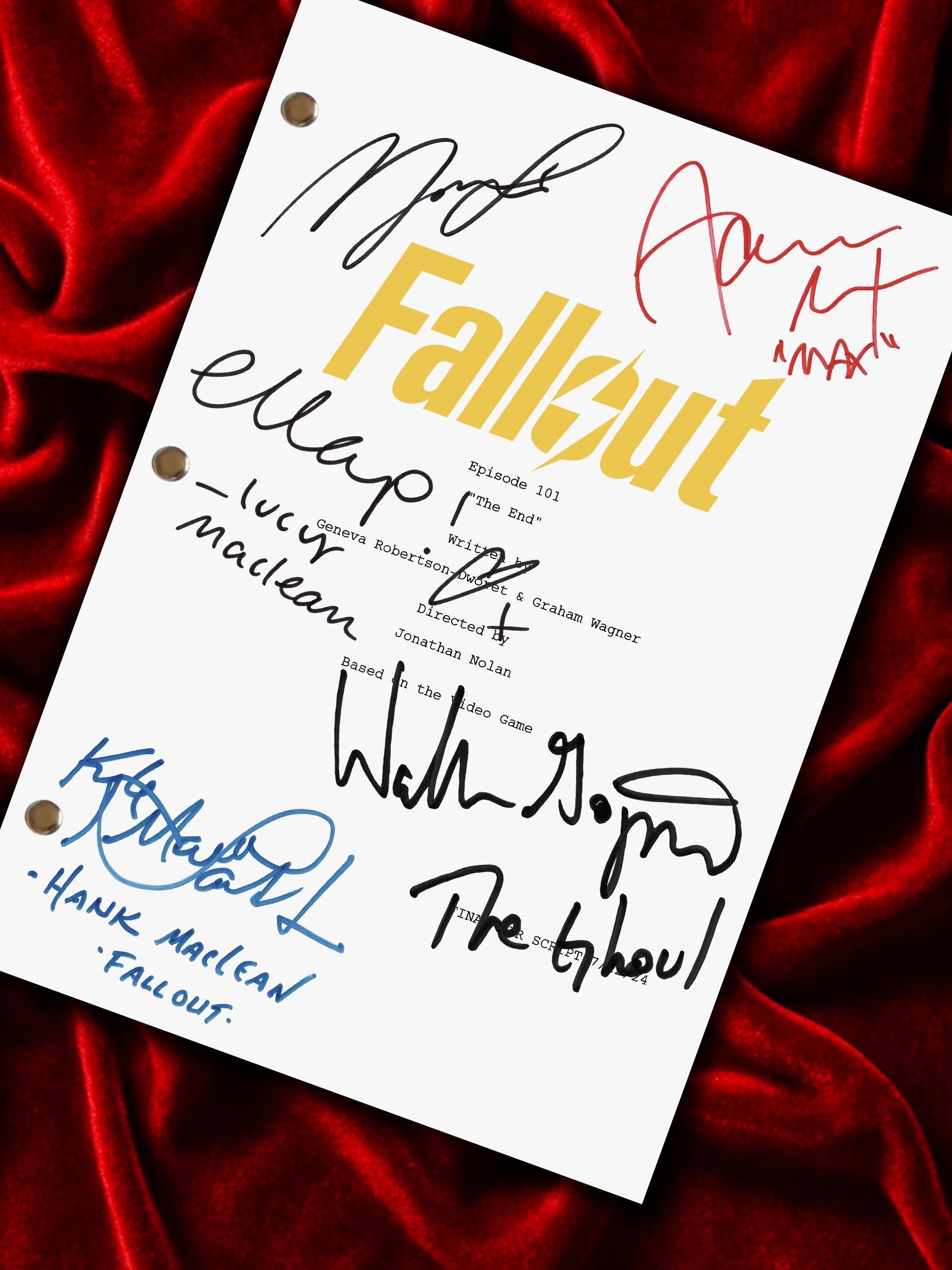 Fallout, Pilot Script, Signed TV Pilot Script, Full Screenplay Framed Reproduction + Cast Autographs