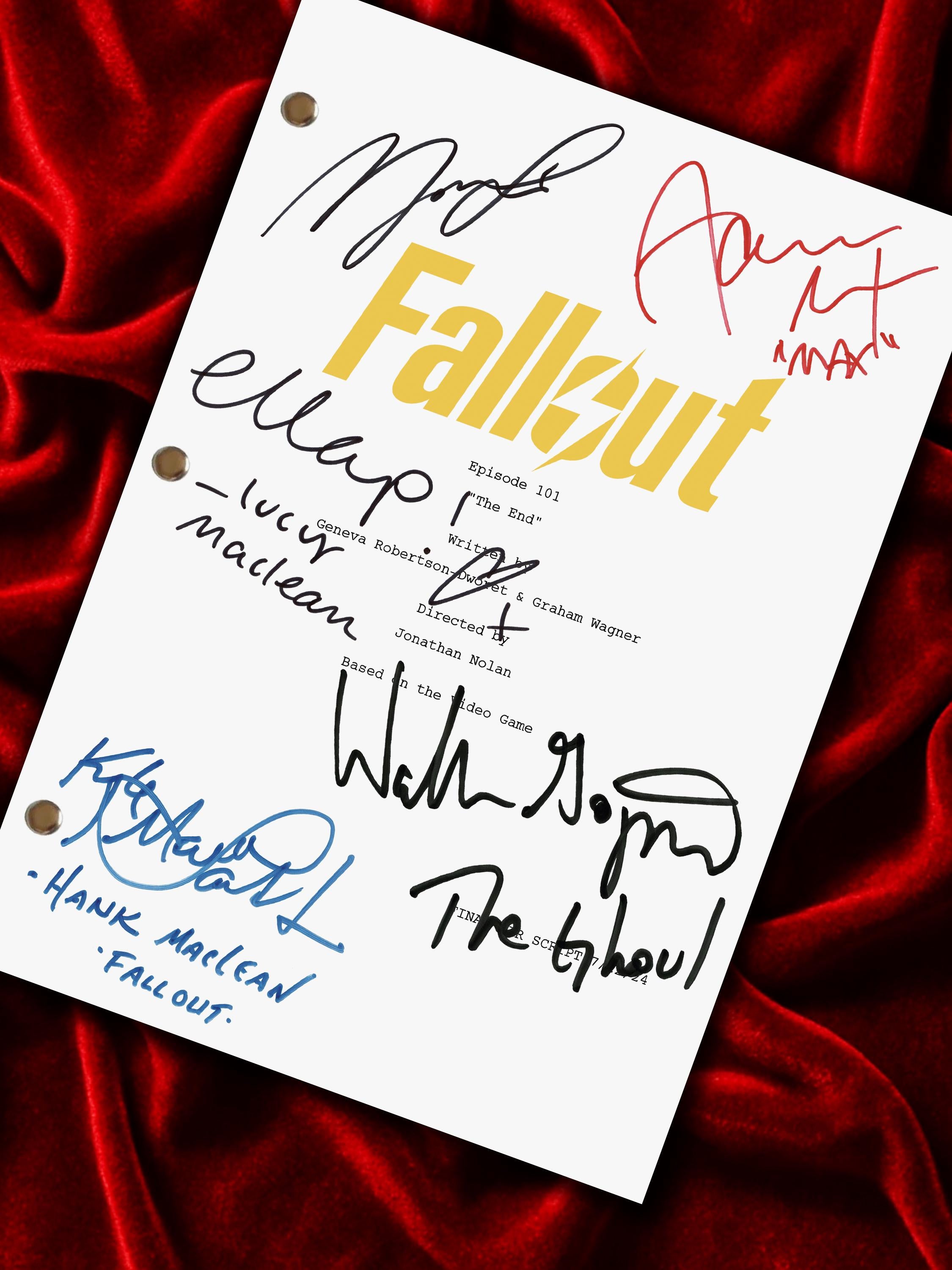 Fallout, Pilot Script, Signed TV Pilot Script, Full Screenplay Framed Reproduction + Cast Autographs