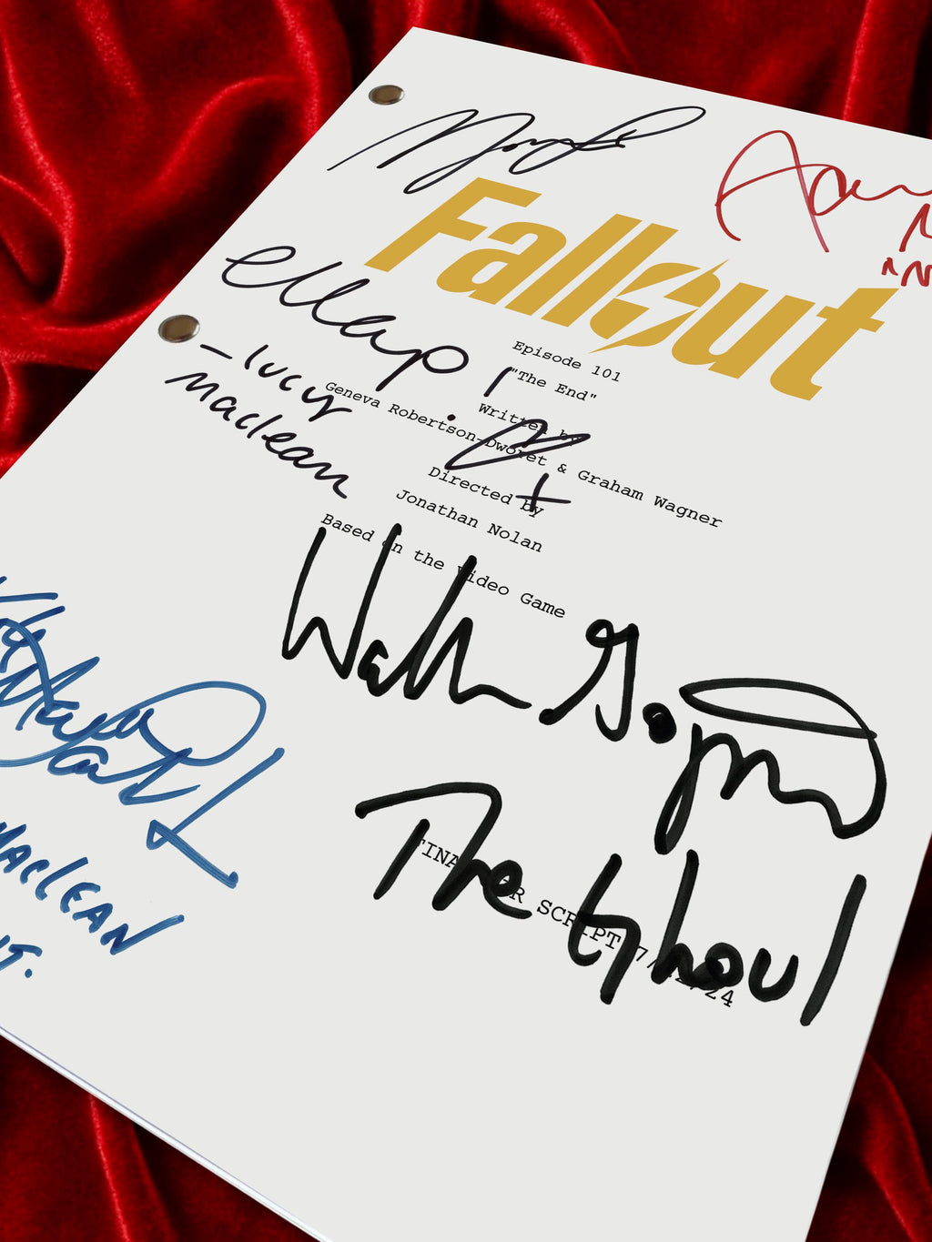Fallout, Pilot Script, Signed TV Pilot Script, Full Screenplay Framed Reproduction + Cast Autographs