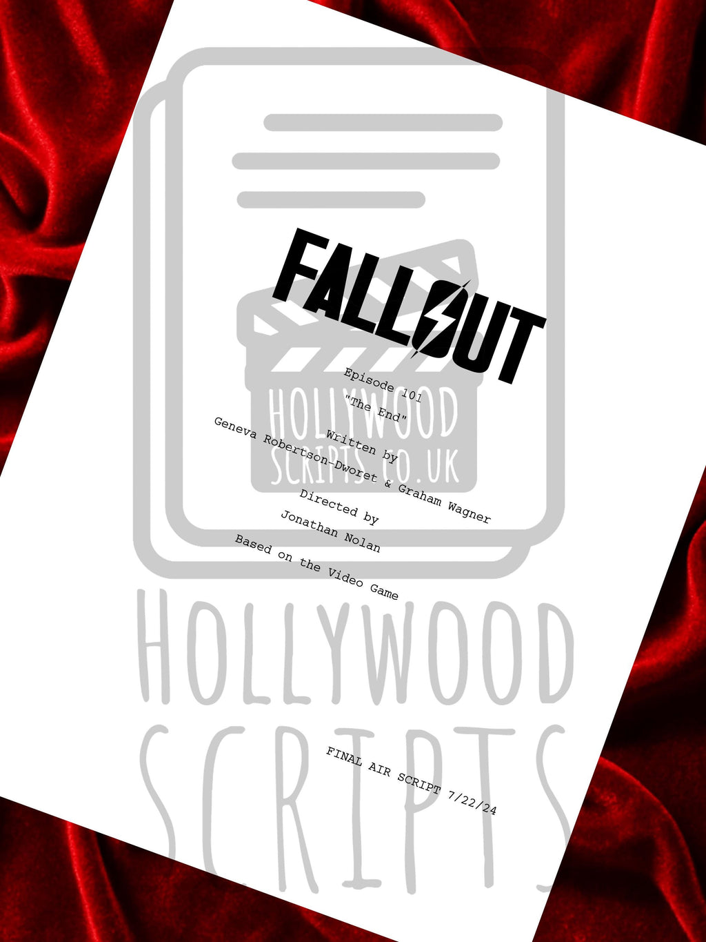 Fallout, Pilot Script, Signed TV Pilot Script, Full Screenplay Framed Reproduction + Cast Autographs