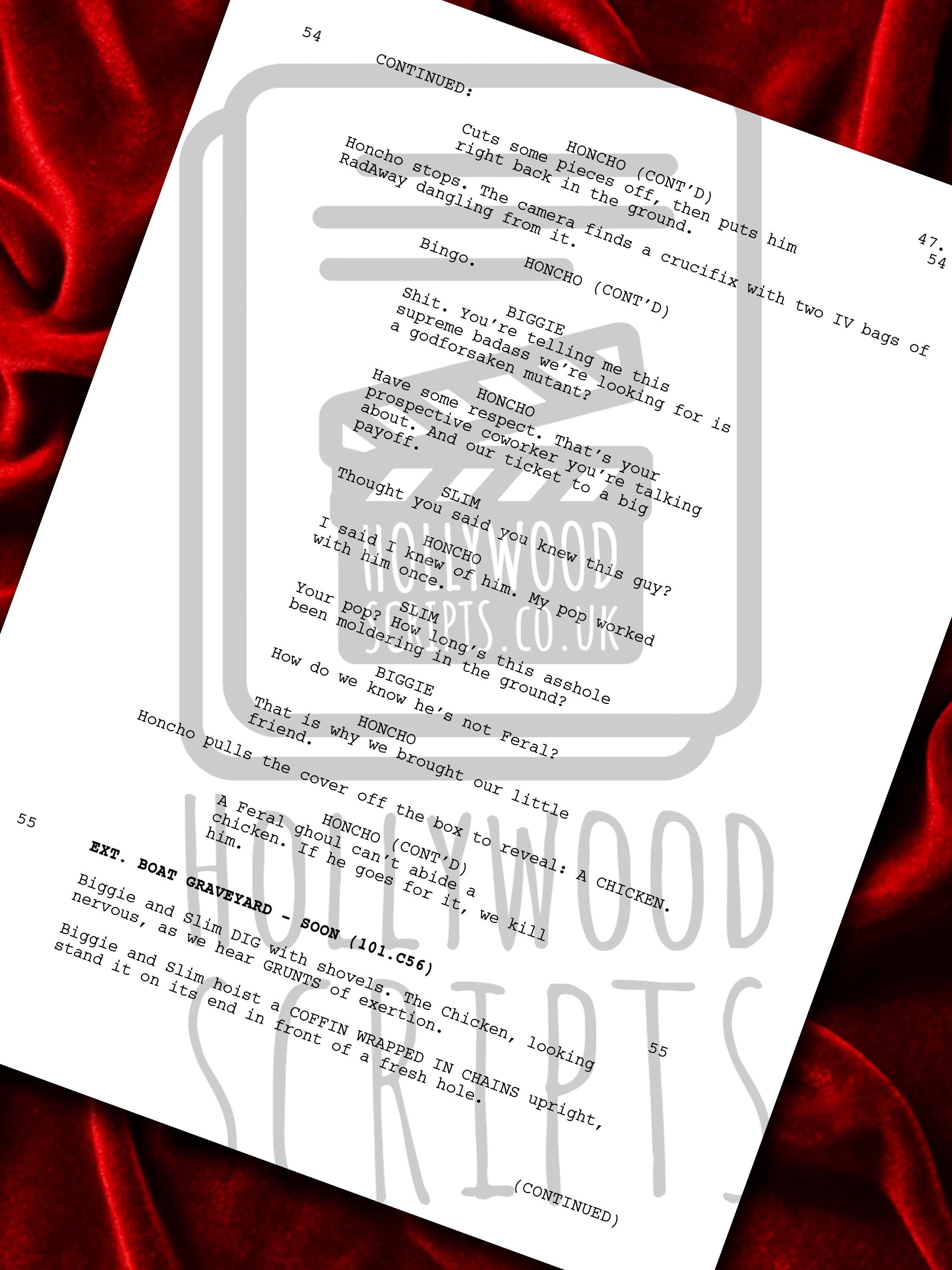 Fallout, Pilot Script, Signed TV Pilot Script, Full Screenplay Framed Reproduction + Cast Autographs