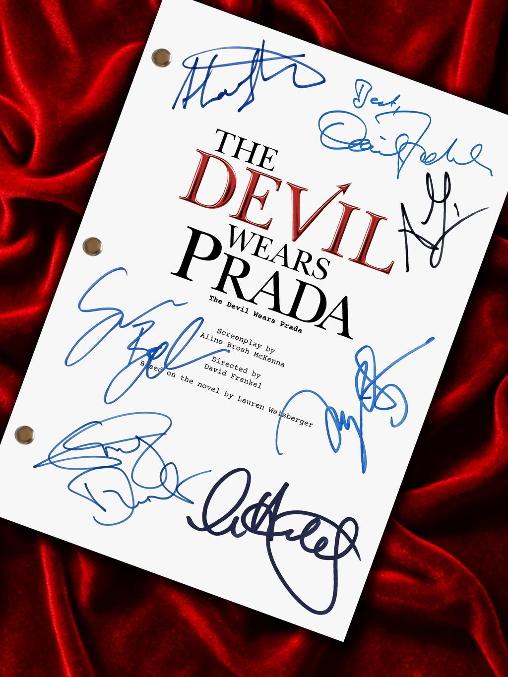Devil Wears Prada Signed Movie Script, Full Screenplay Framed Reproduction + Cast Autographs