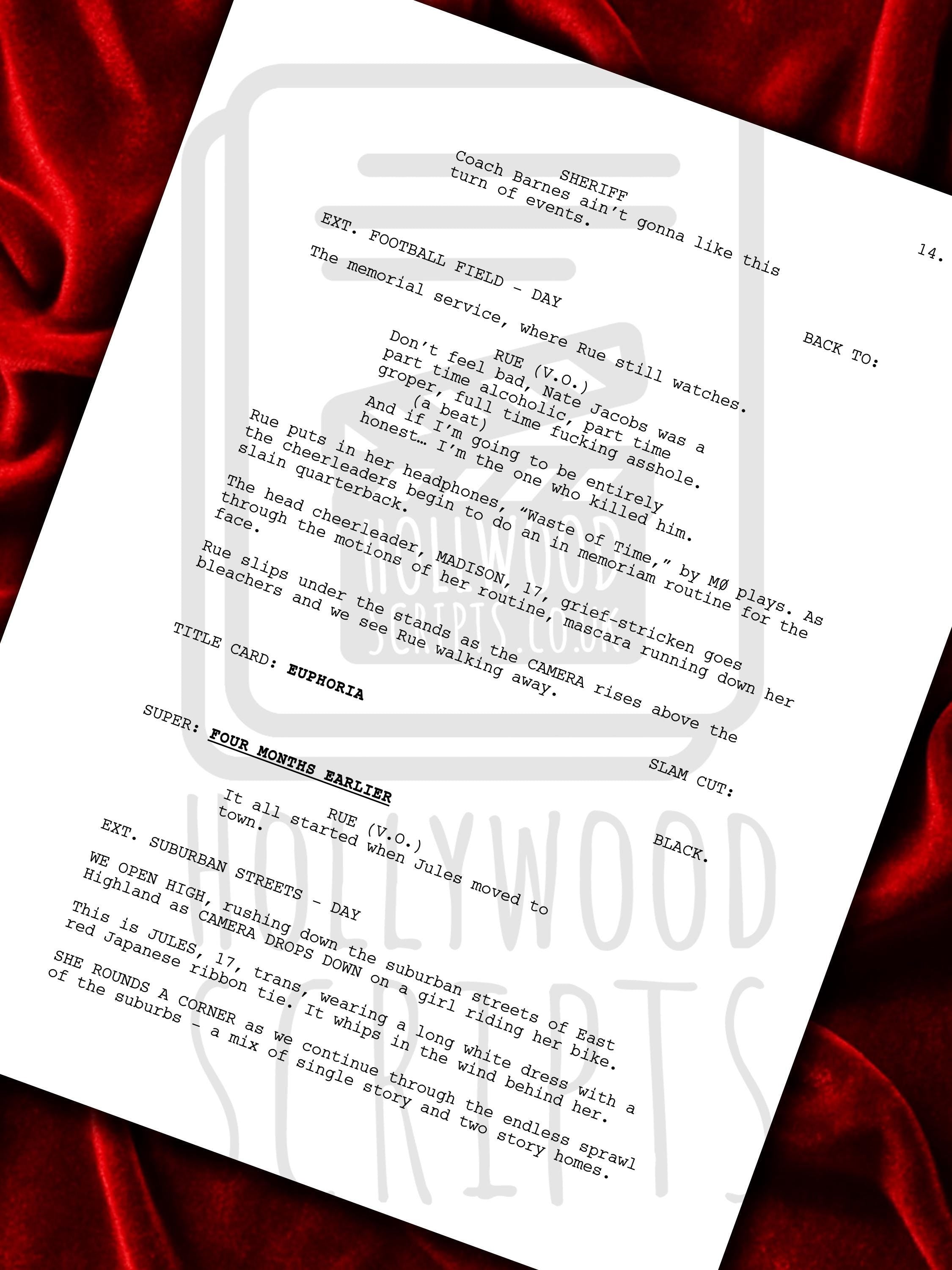 Euphoria, Signed TV Pilot Script, Full Screenplay Reproduction, Jacob Elordi, Sydney Sweeney, Zendaya, Birthday Gift, Movie Lovers Gifts, TV Script, Movie Props