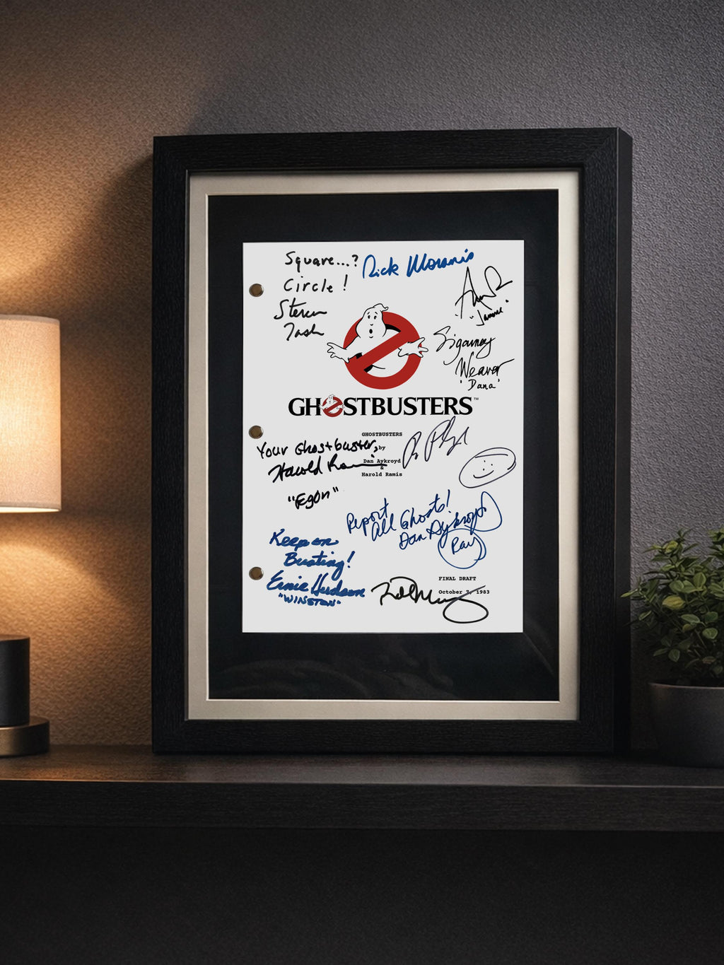 Ghostbusters Signed Movie Script, Full Screenplay Framed Reproduction + Cast Autographs