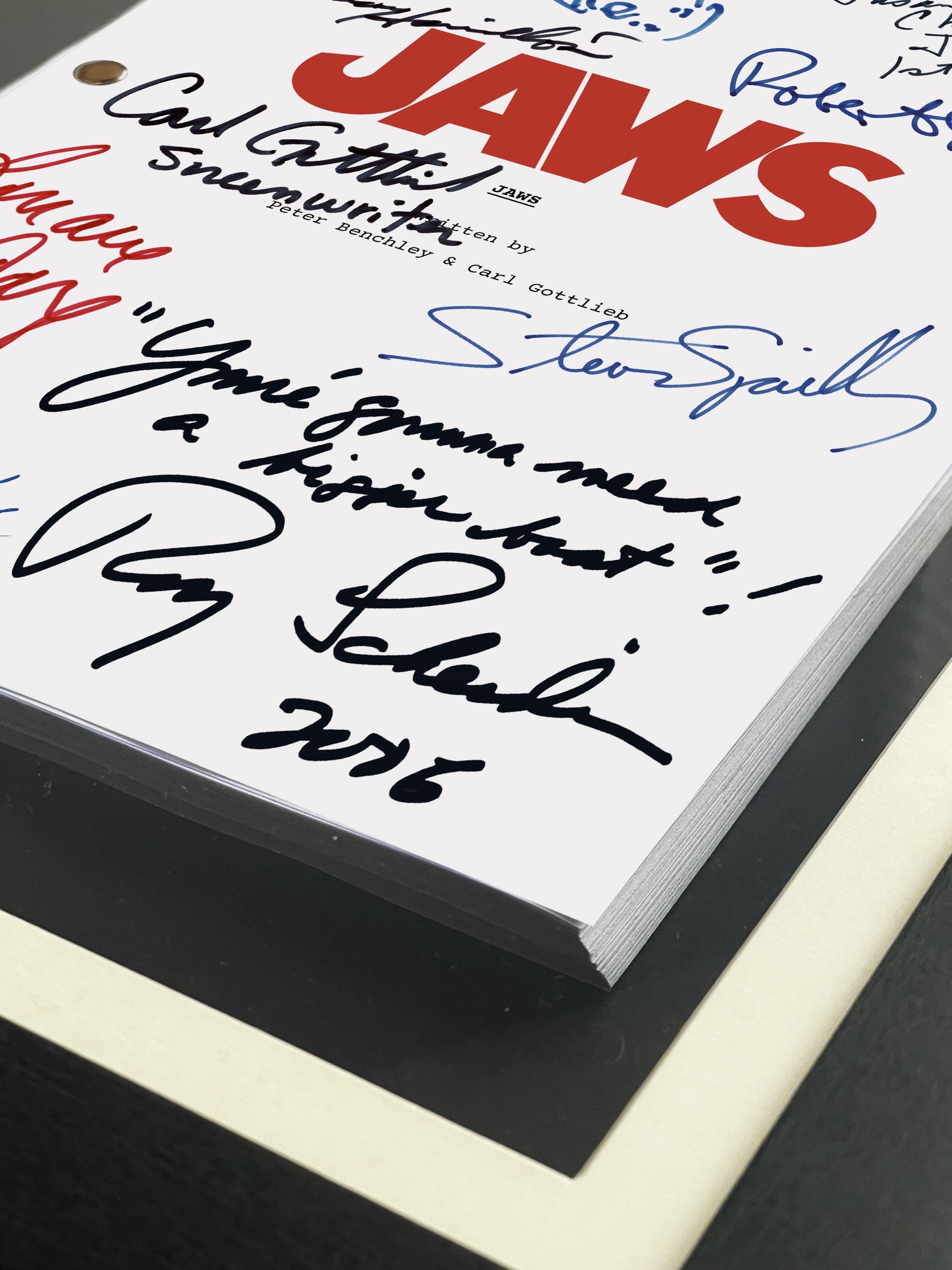 JAWS, Signed Movie Script, Full Screenplay Framed Reproduction, We're Gonna Need Bigger Boat + Cast Autographs