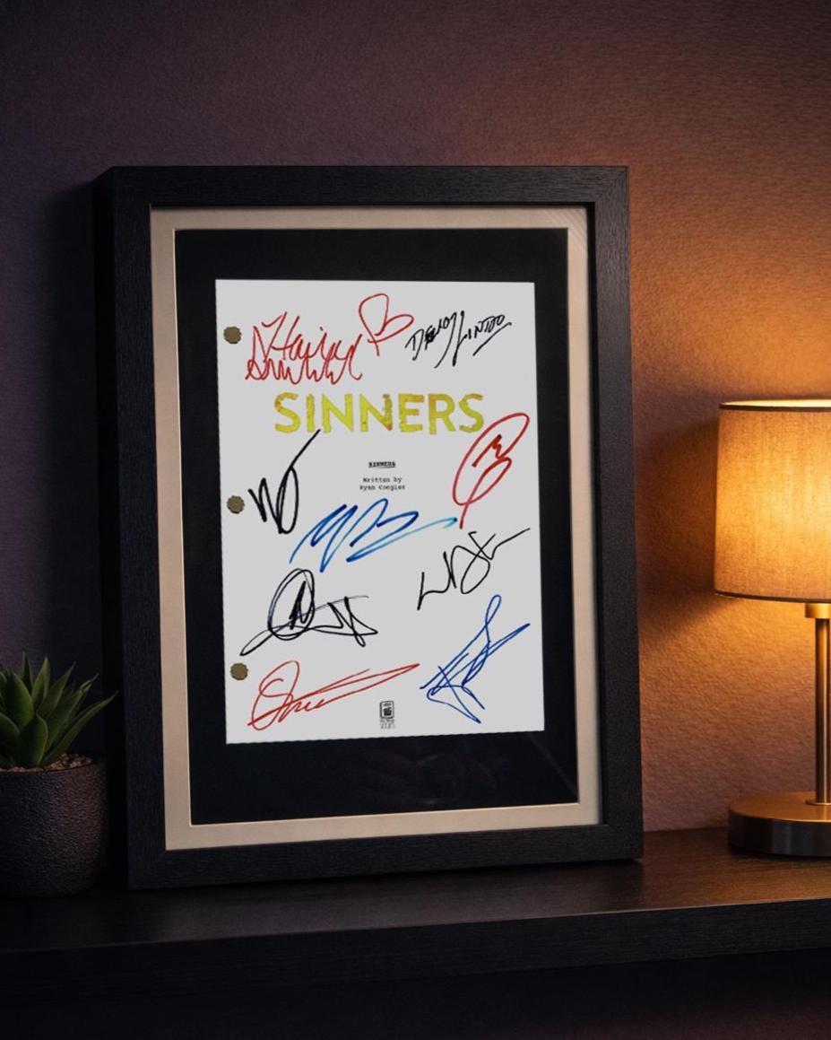 Sinners, Signed Movie Script, Full Screenplay Framed Reproduction + Cast Autographs