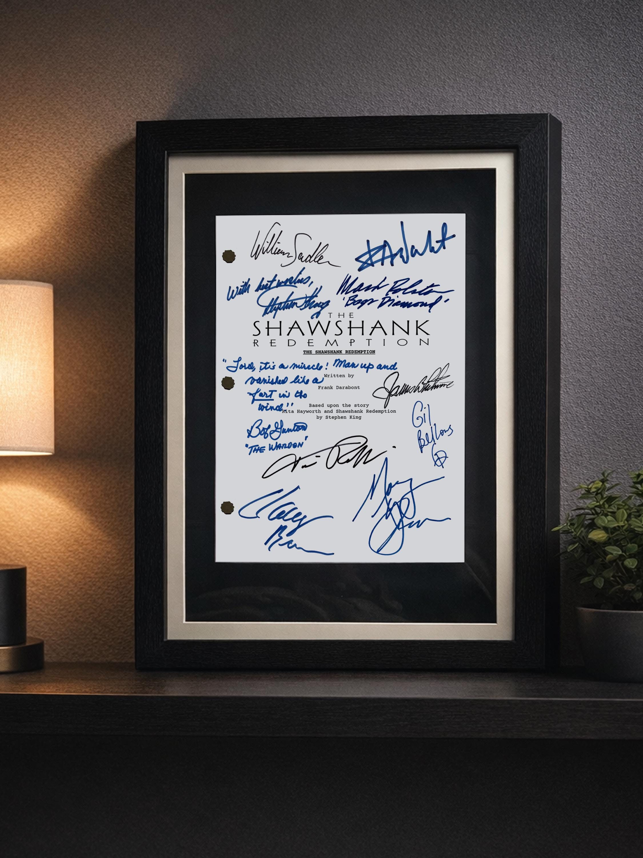 Shawshank Redemption, Signed Movie Script, Full Screenplay Reproduction + Cast Autographs, Framed, Morgan Freeman