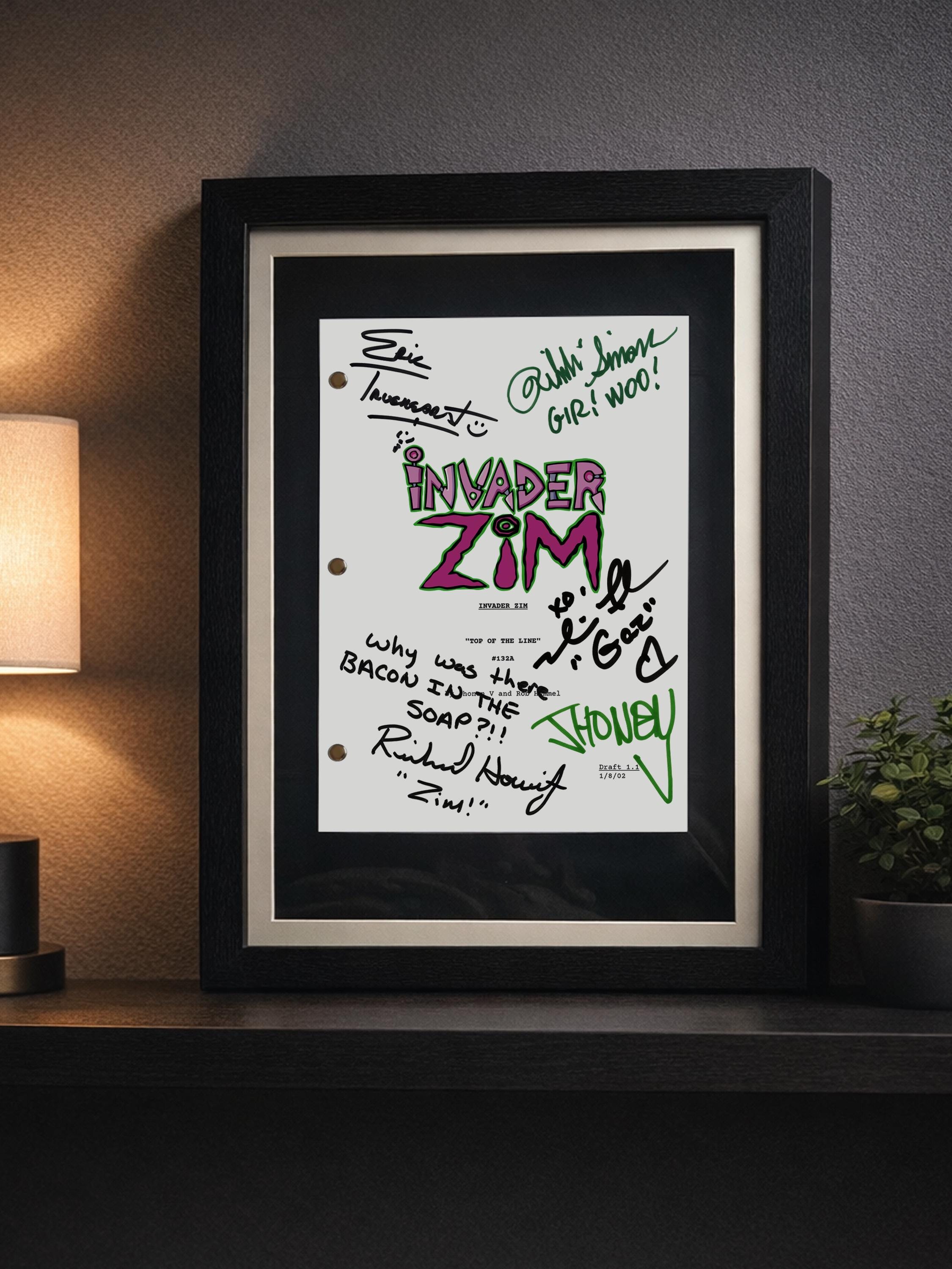 Invader Zim, Signed TV Pilot Script, Full Screenplay Framed Reproduction, Dib Membrane + Cast Autographs