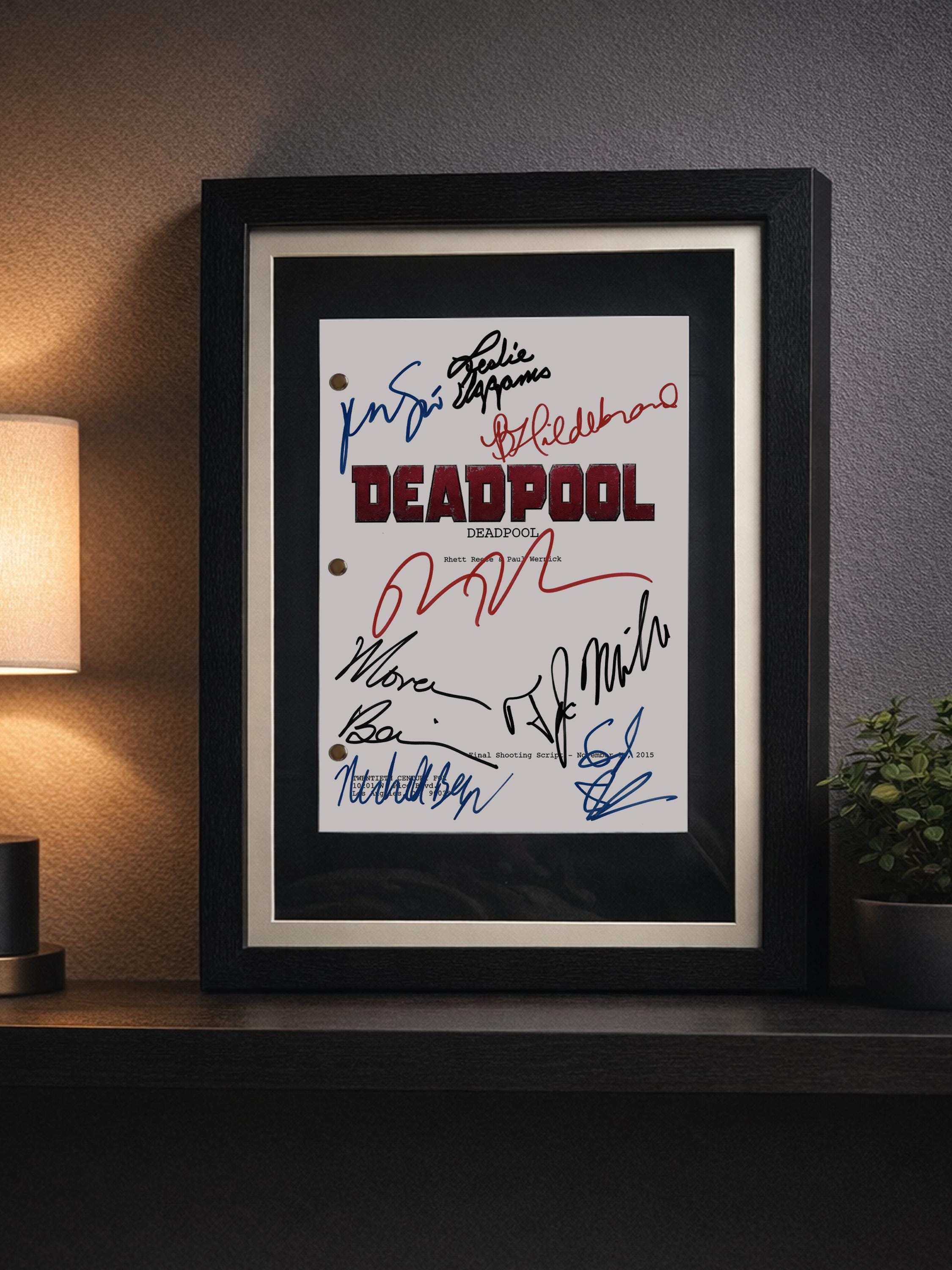 Deadpool, Signed Movie Script, Full Screenplay Framed Reproduction + Cast Autographs