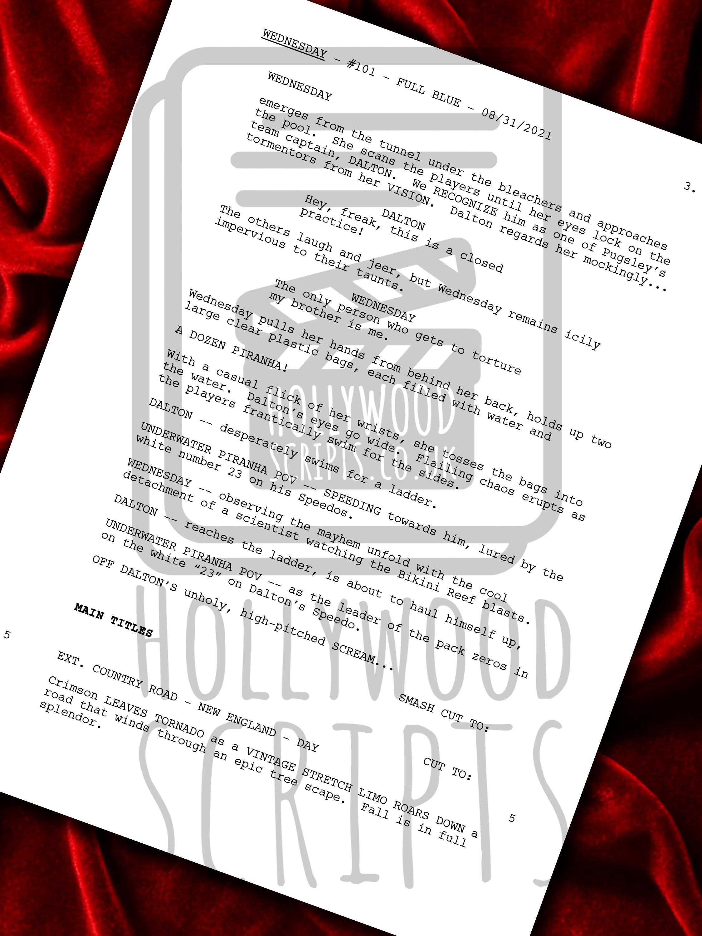 Wednesday, Signed TV Pilot Script, Full Screenplay Framed Reproduction + Cast Autographs