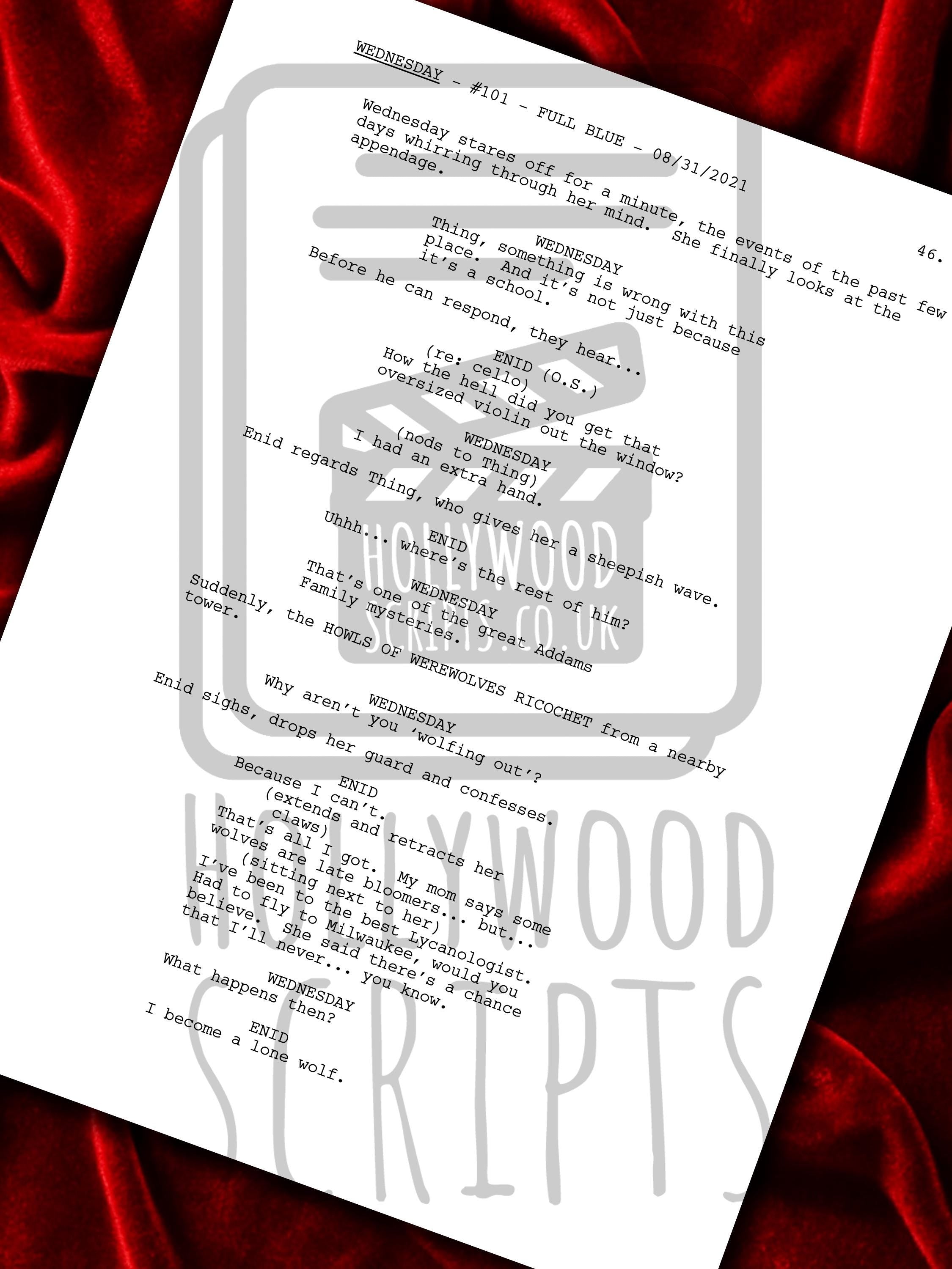 Wednesday, Signed TV Pilot Script, Full Screenplay Framed Reproduction + Cast Autographs