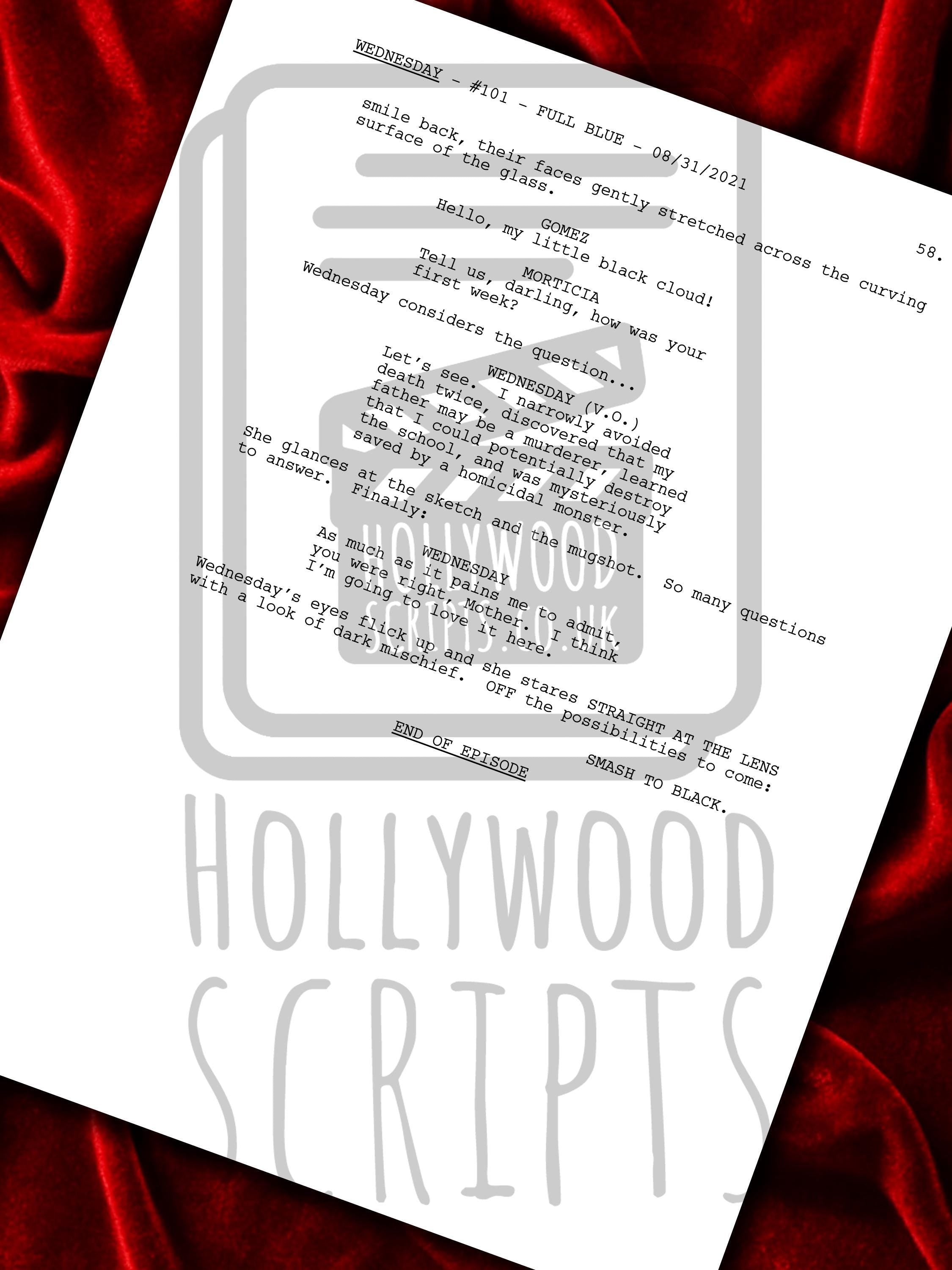 Wednesday, Signed TV Pilot Script, Full Screenplay Framed Reproduction + Cast Autographs