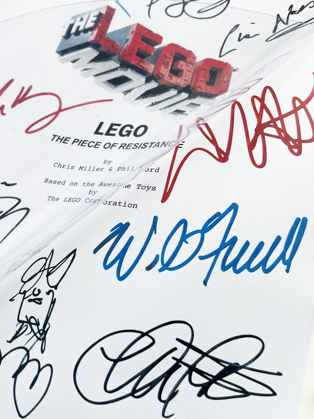 LEGO Movie, Signed TV Pilot Script, Full Screenplay Framed Reproduction + Cast Autographs