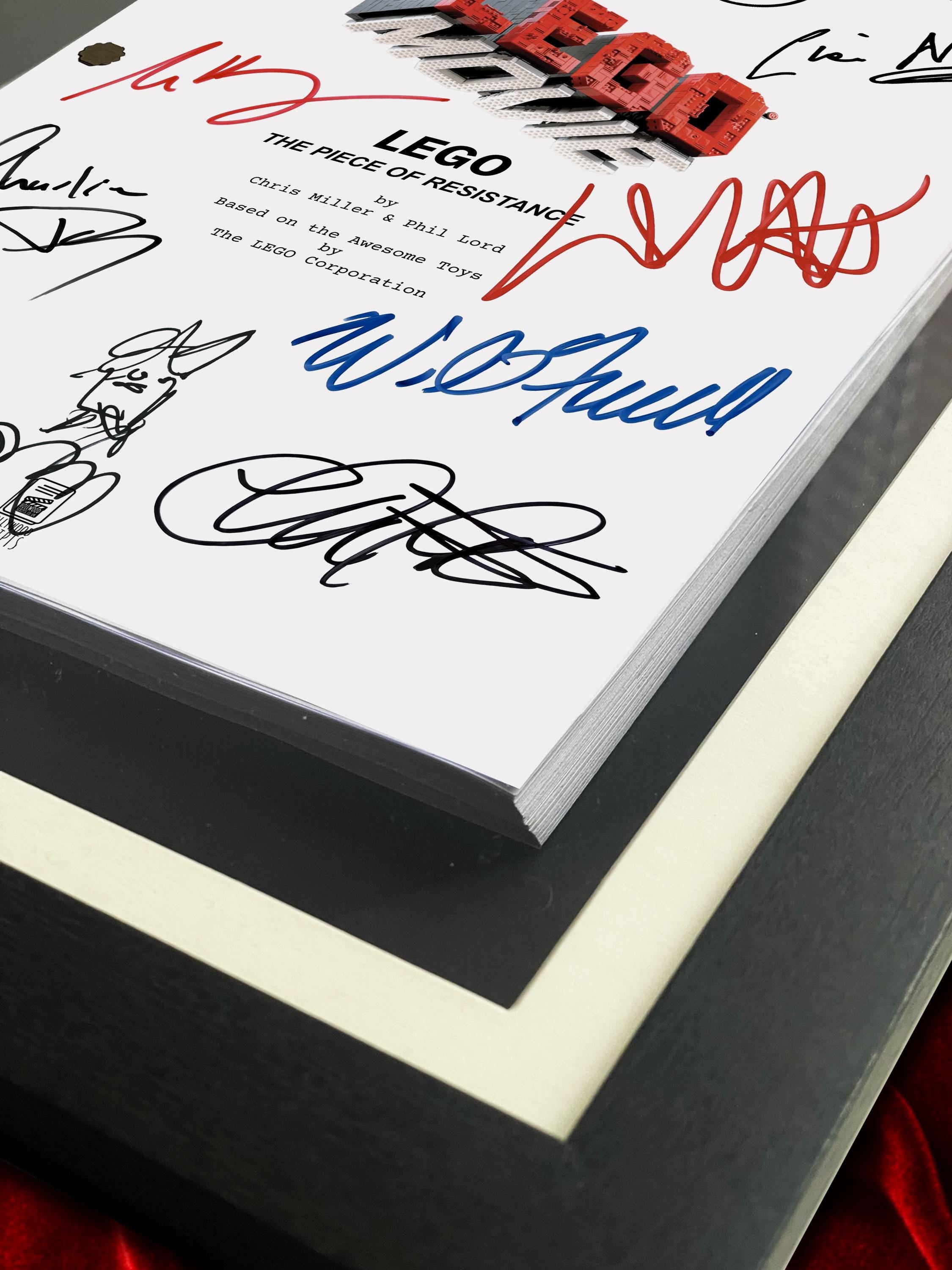 LEGO Movie, Signed TV Pilot Script, Full Screenplay Framed Reproduction + Cast Autographs