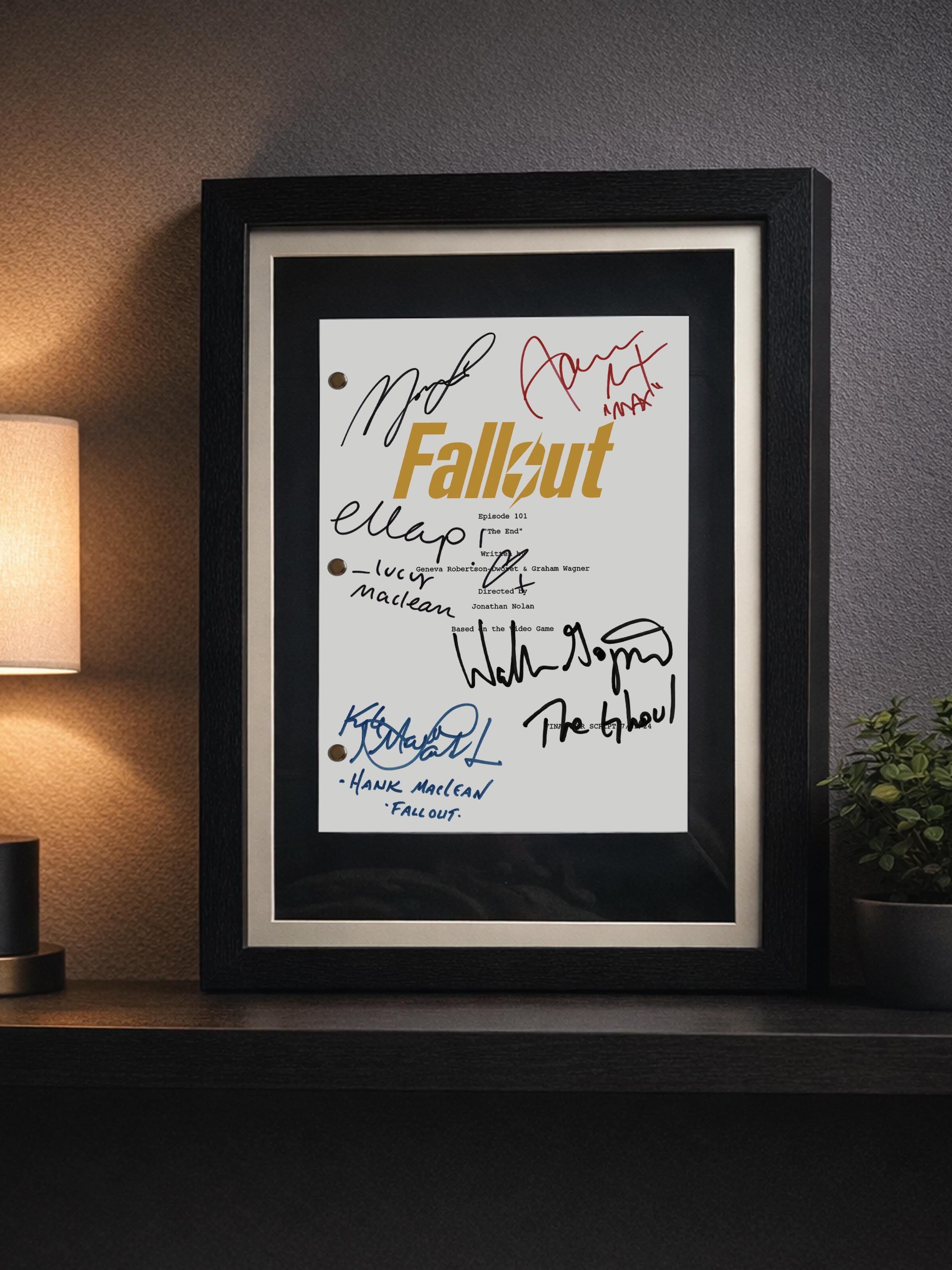 Fallout, Pilot Script, Signed TV Pilot Script, Full Screenplay Framed Reproduction + Cast Autographs