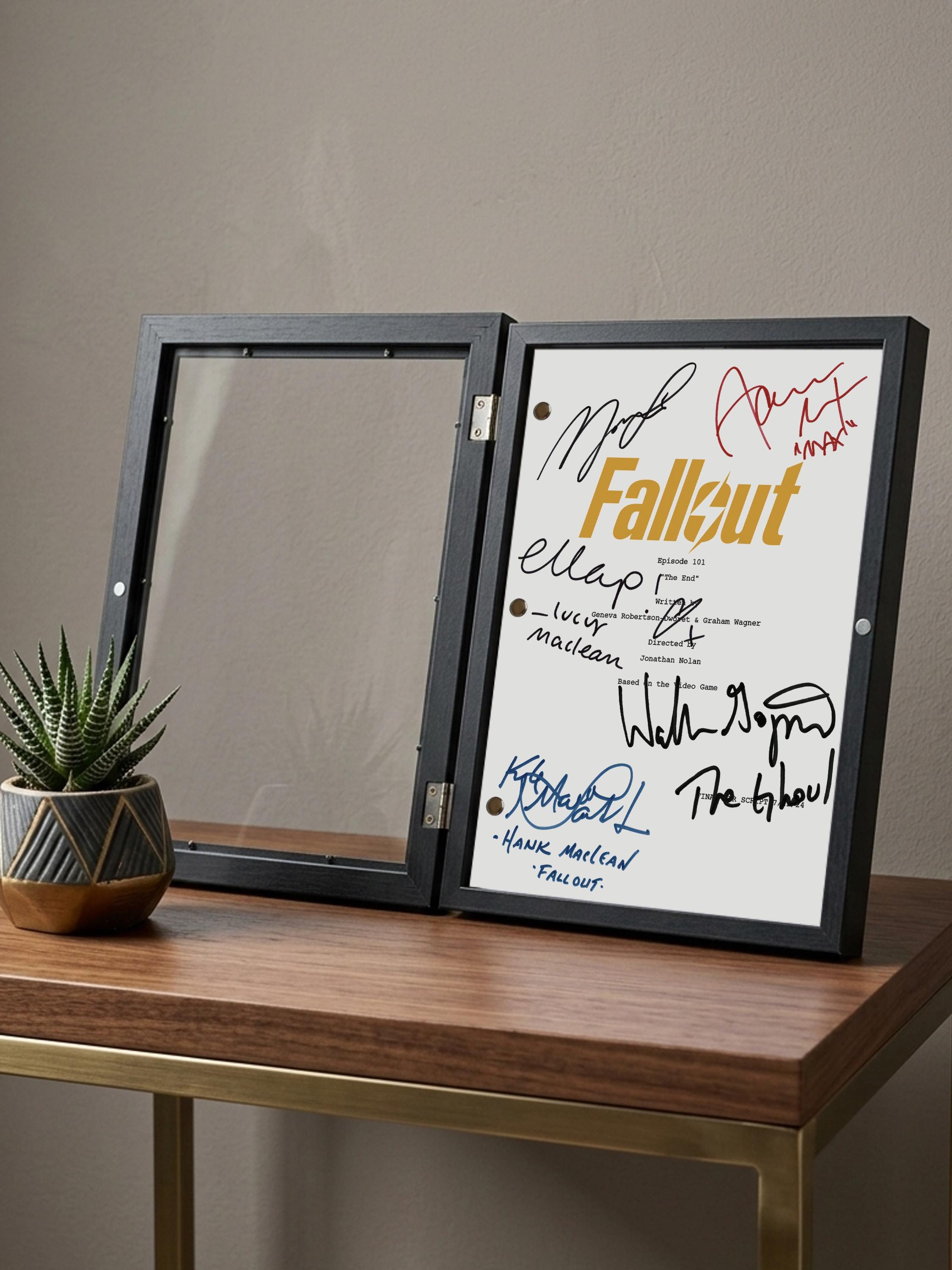Fallout, Pilot Script, Signed TV Pilot Script, Full Screenplay Framed Reproduction + Cast Autographs