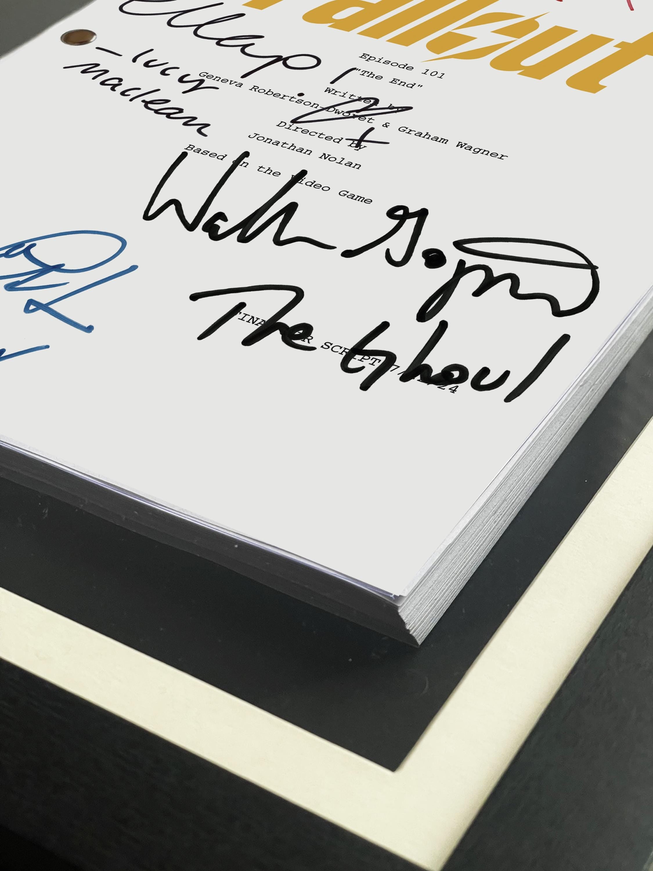 Fallout, Pilot Script, Signed TV Pilot Script, Full Screenplay Framed Reproduction + Cast Autographs