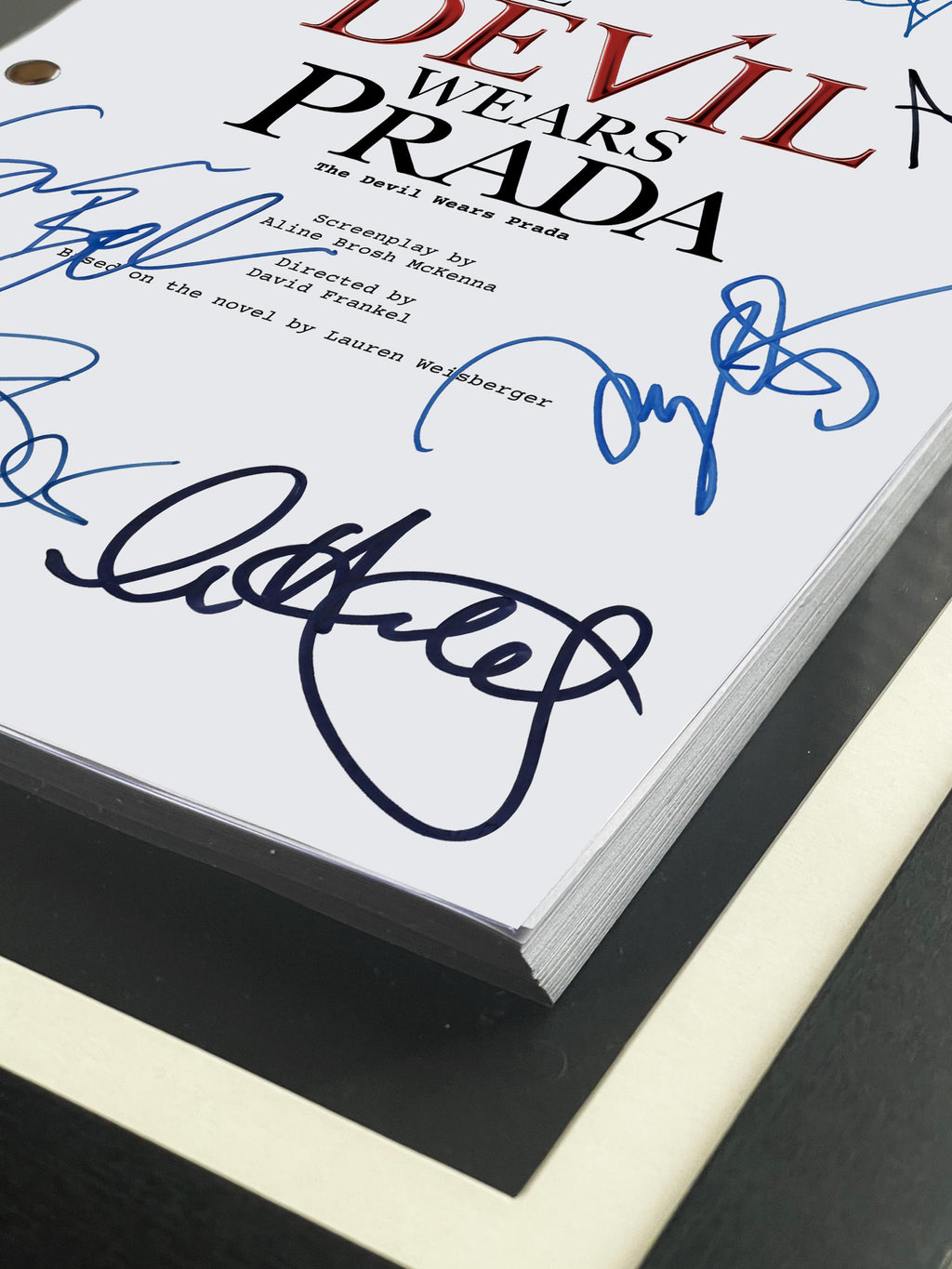 Devil Wears Prada Signed Movie Script, Full Screenplay Framed Reproduction + Cast Autographs