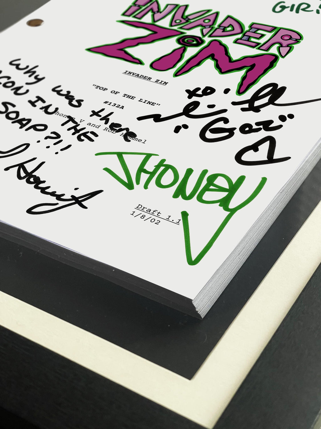 Invader Zim, Signed TV Pilot Script, Full Screenplay Framed Reproduction, Dib Membrane + Cast Autographs