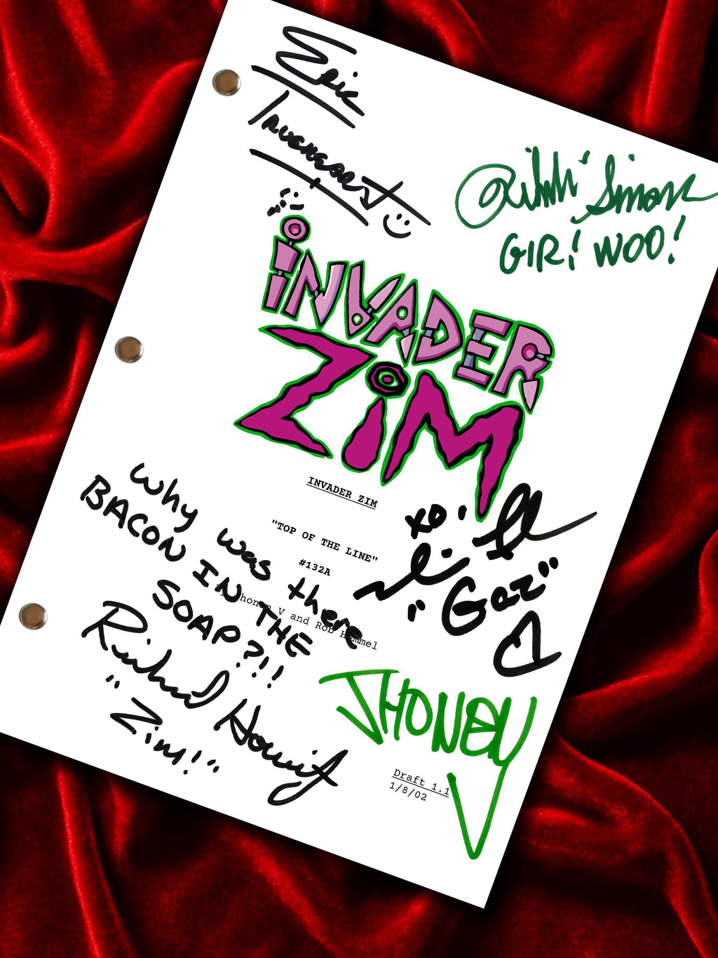 Invader Zim, Signed TV Pilot Script, Full Screenplay Framed Reproduction, Dib Membrane + Cast Autographs