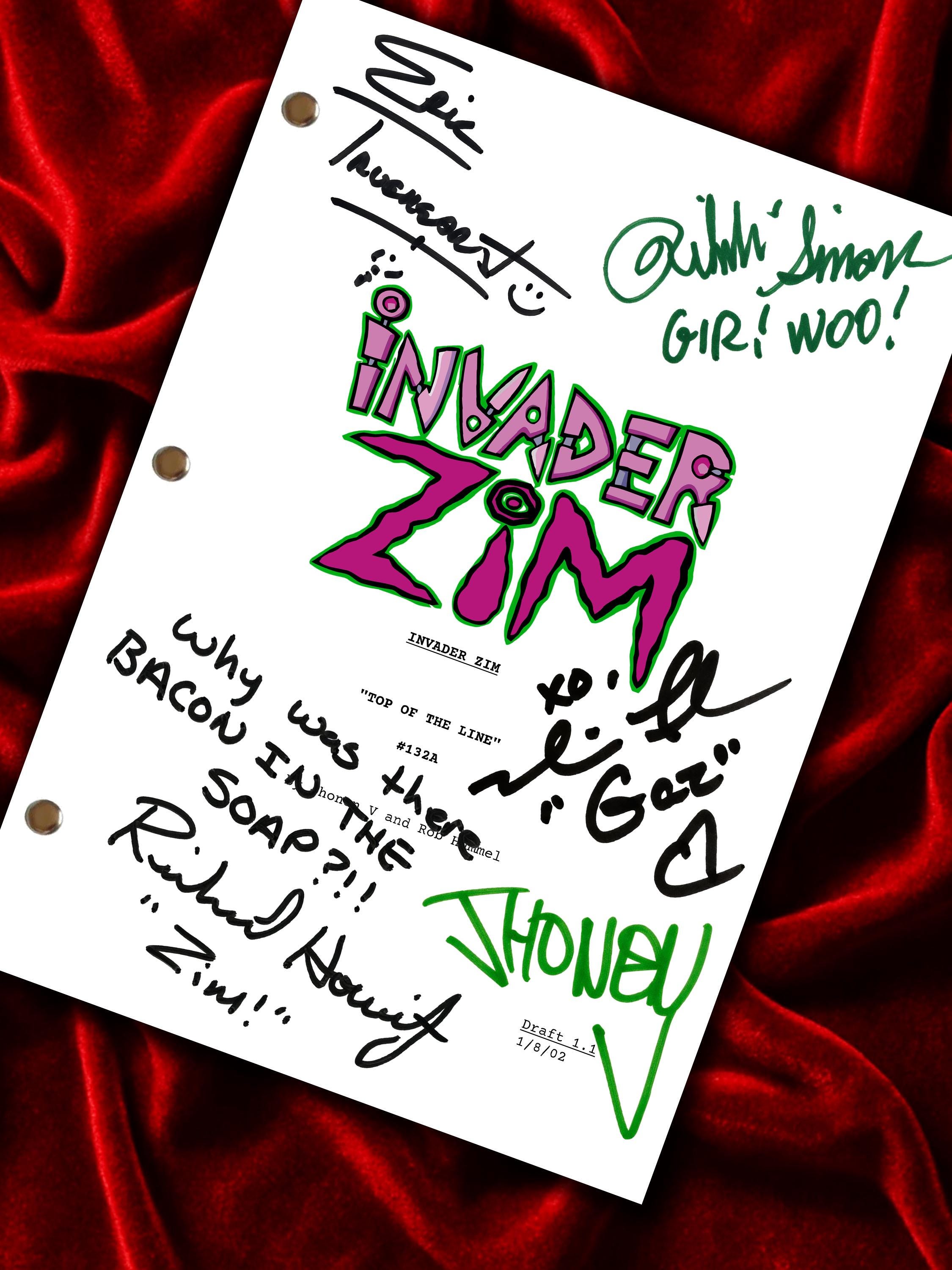 Invader Zim, Signed TV Pilot Script, Full Screenplay Framed Reproduction, Dib Membrane + Cast Autographs