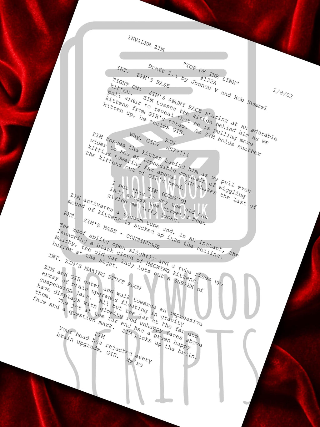 Invader Zim, Signed TV Pilot Script, Full Screenplay Framed Reproduction, Dib Membrane + Cast Autographs