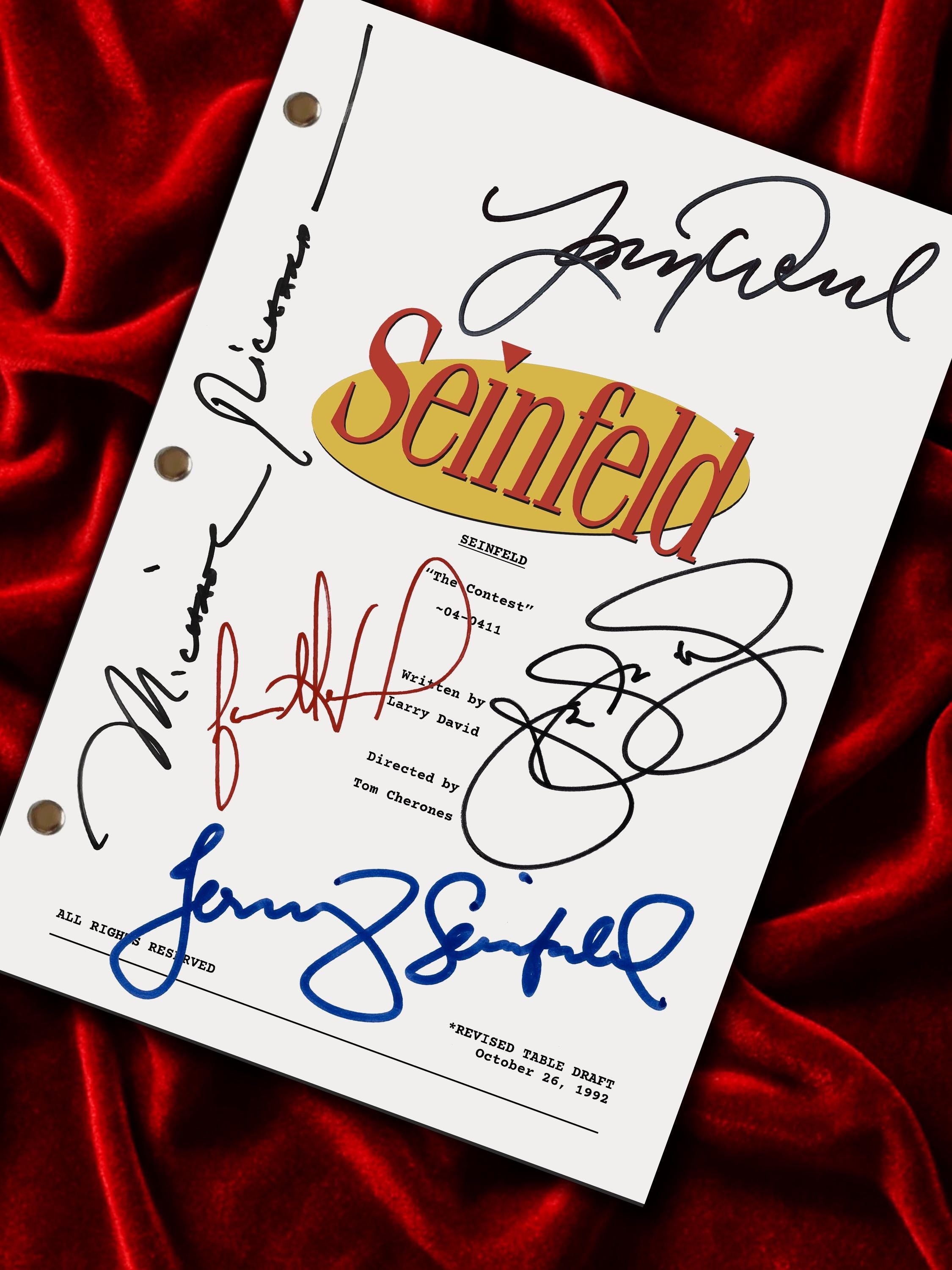 Seinfeld, Signed TV Script, The Contest, Full Screenplay Framed Reproduction + Cast Autographs