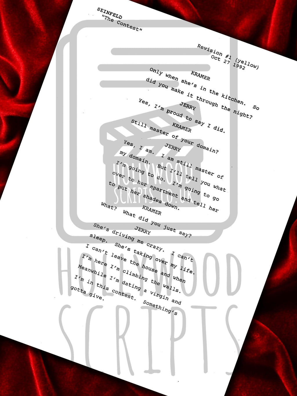 Seinfeld, Signed TV Script, The Contest, Full Screenplay Framed Reproduction + Cast Autographs