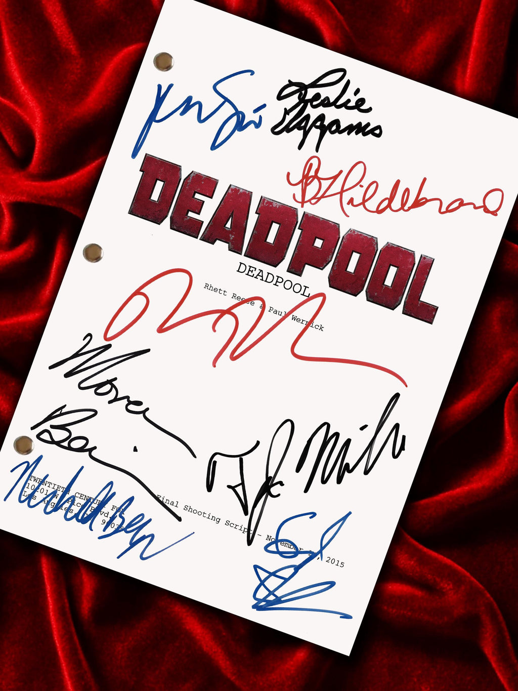 Deadpool, Signed Movie Script, Full Screenplay Reproduction + Cast Autographs