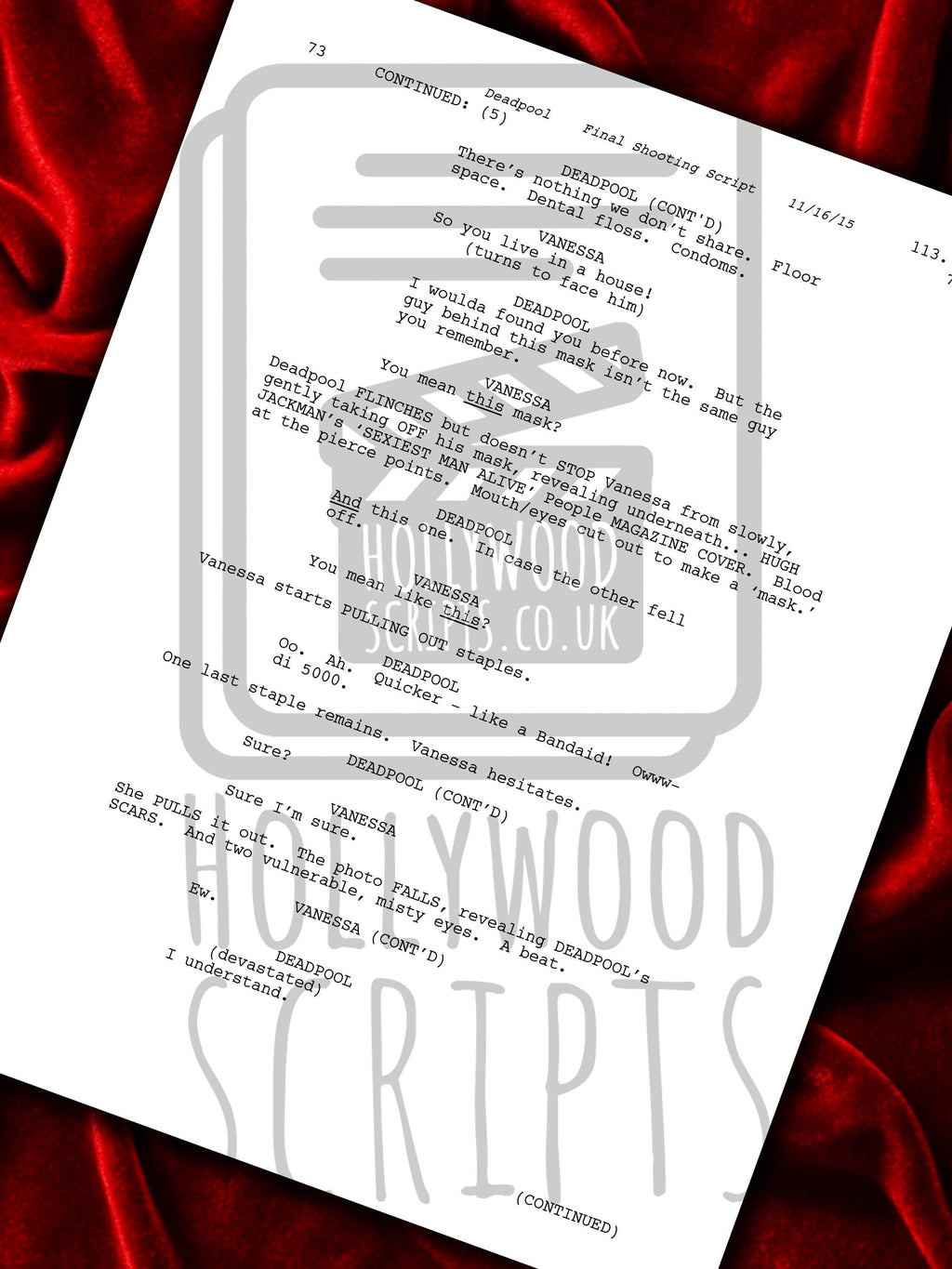 Deadpool, Signed Movie Script, Full Screenplay Framed Reproduction + Cast Autographs