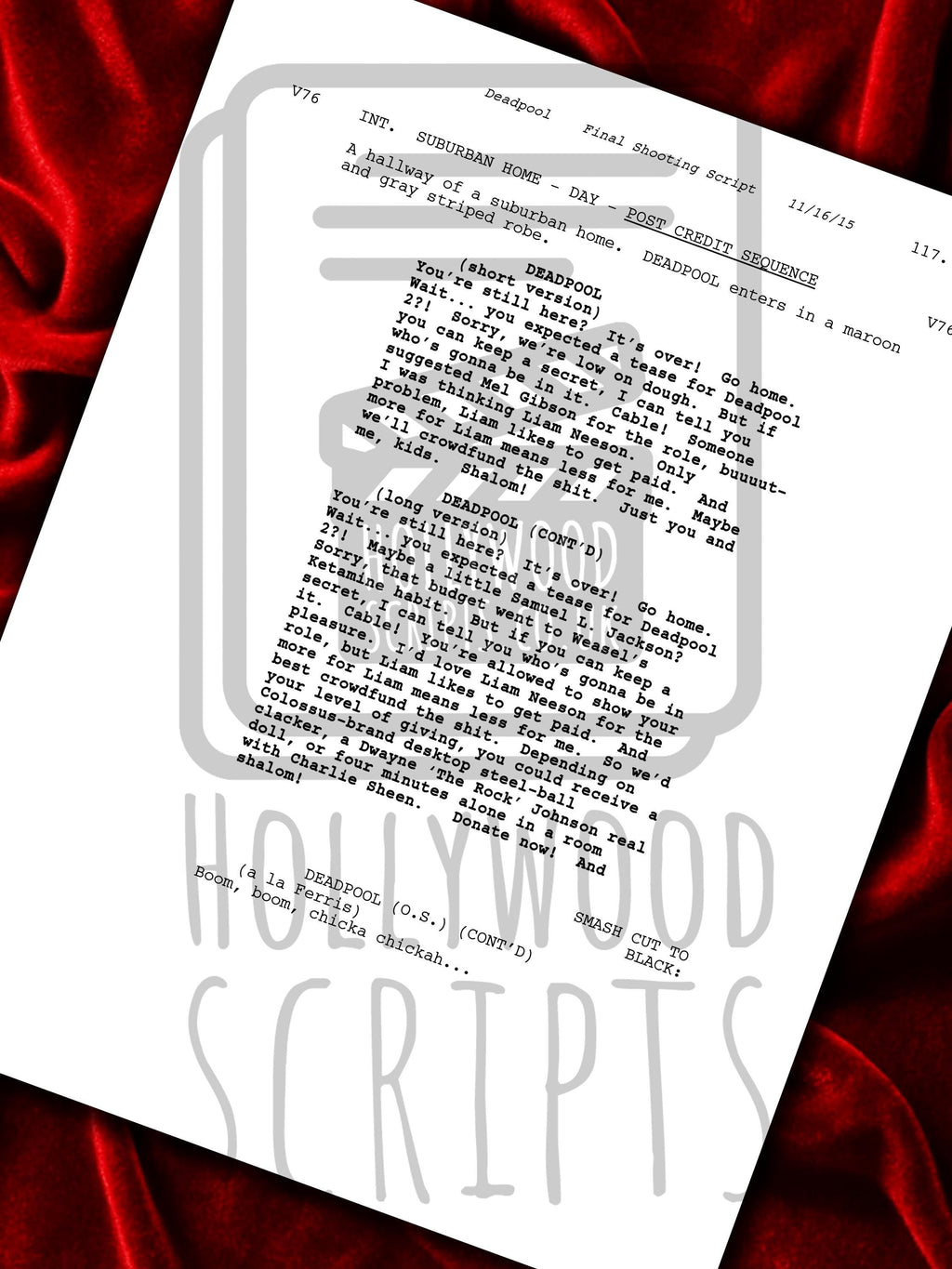 Deadpool, Signed Movie Script, Full Screenplay Reproduction + Cast Autographs