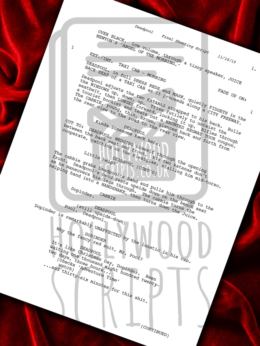 Deadpool, Signed Movie Script, Full Screenplay Framed Reproduction + Cast Autographs