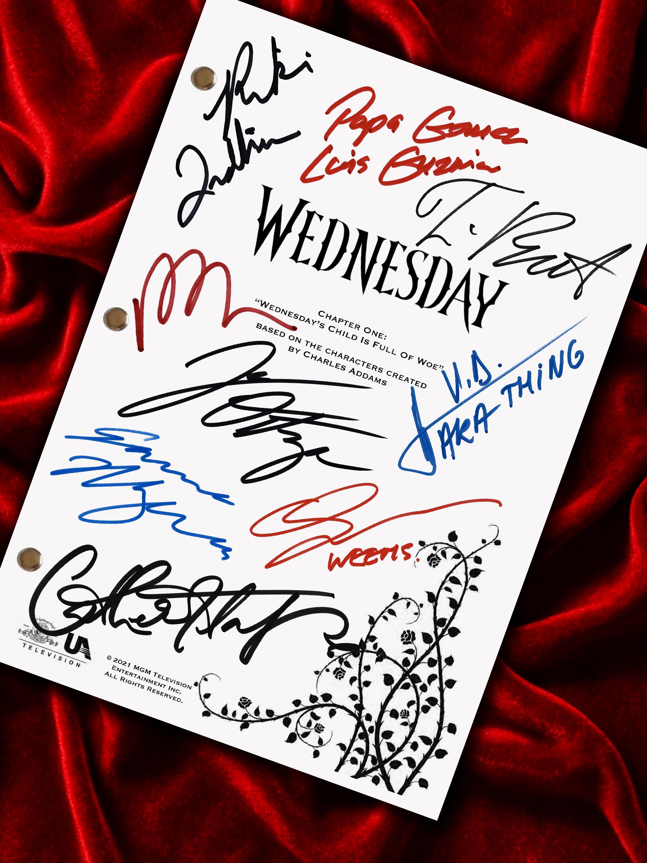 Wednesday, Signed TV Pilot Script, Full Screenplay Framed Reproduction + Cast Autographs